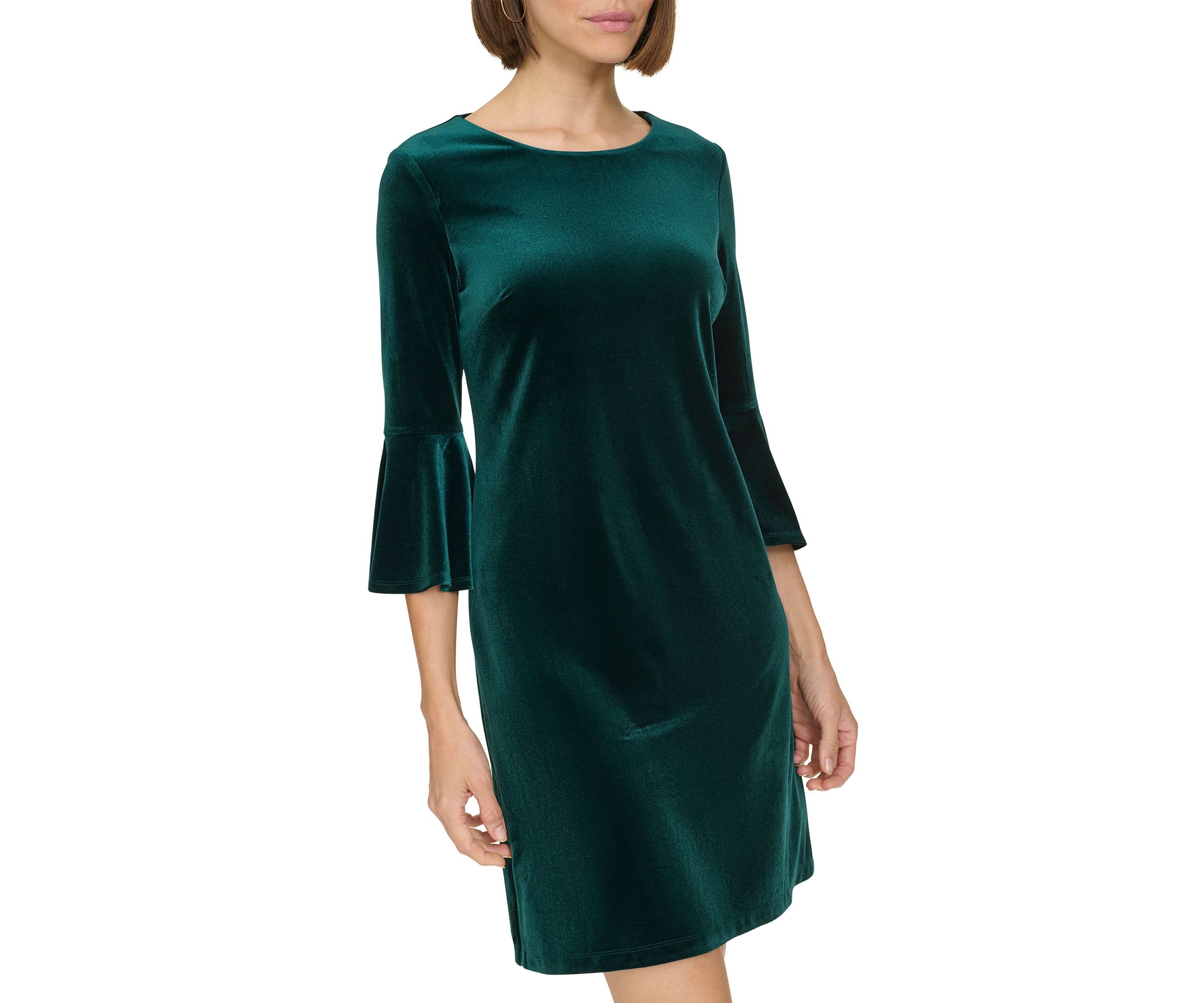 Womens Bell Sleeve Velvet Shift Dress