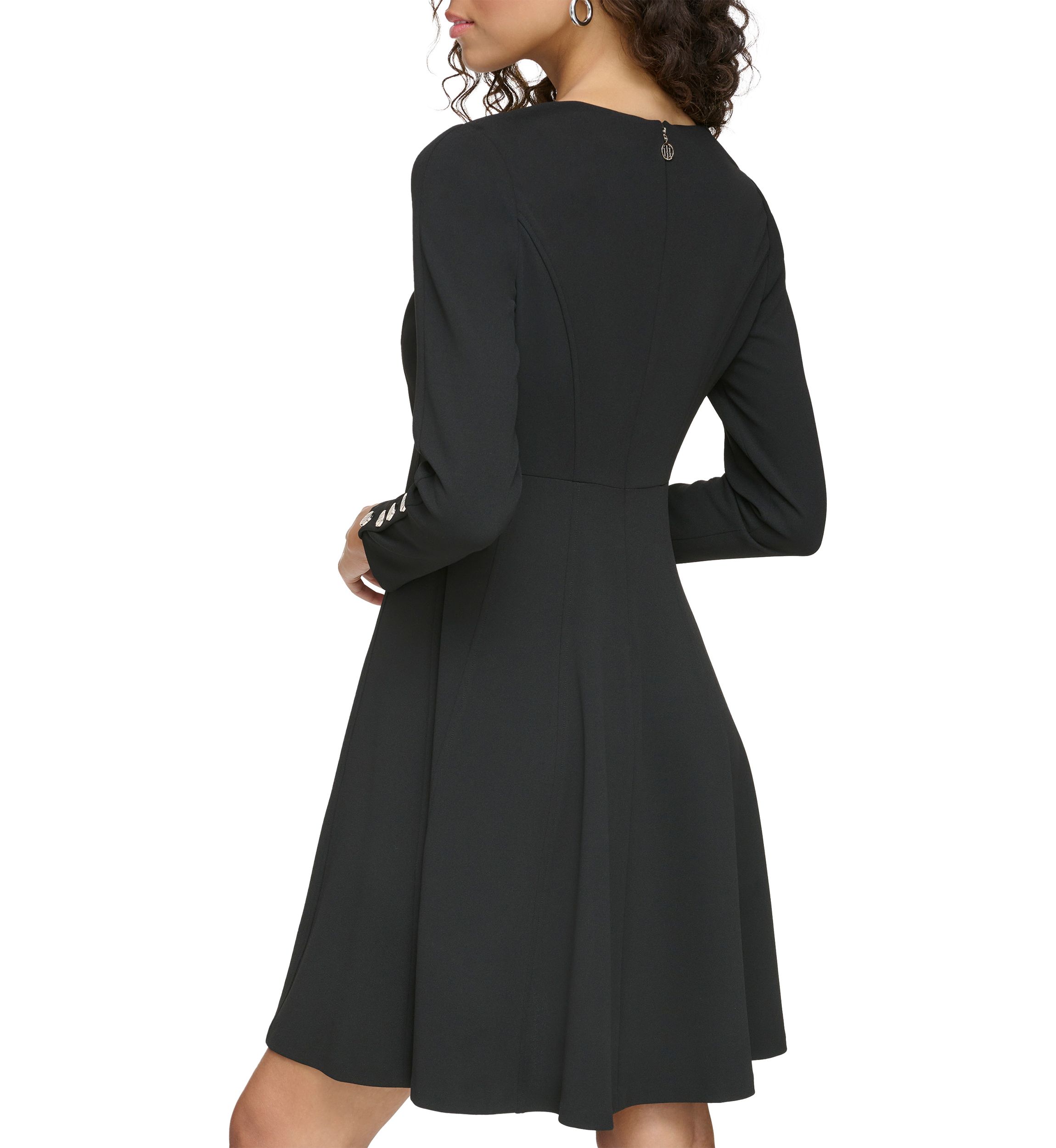 Womens Long Sleeve V-Neck Button Detail Dress