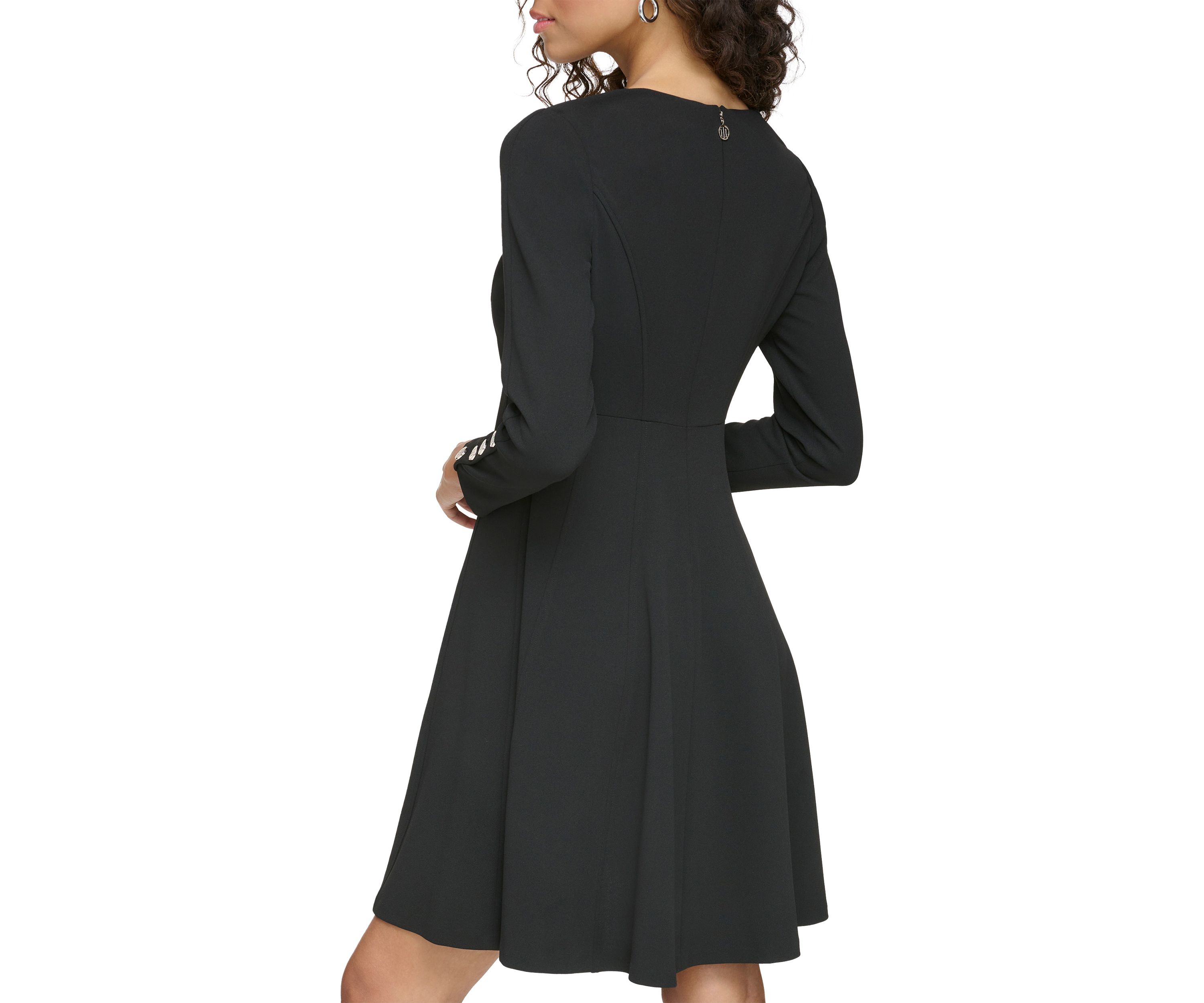Womens Long Sleeve V-Neck Button Detail Dress