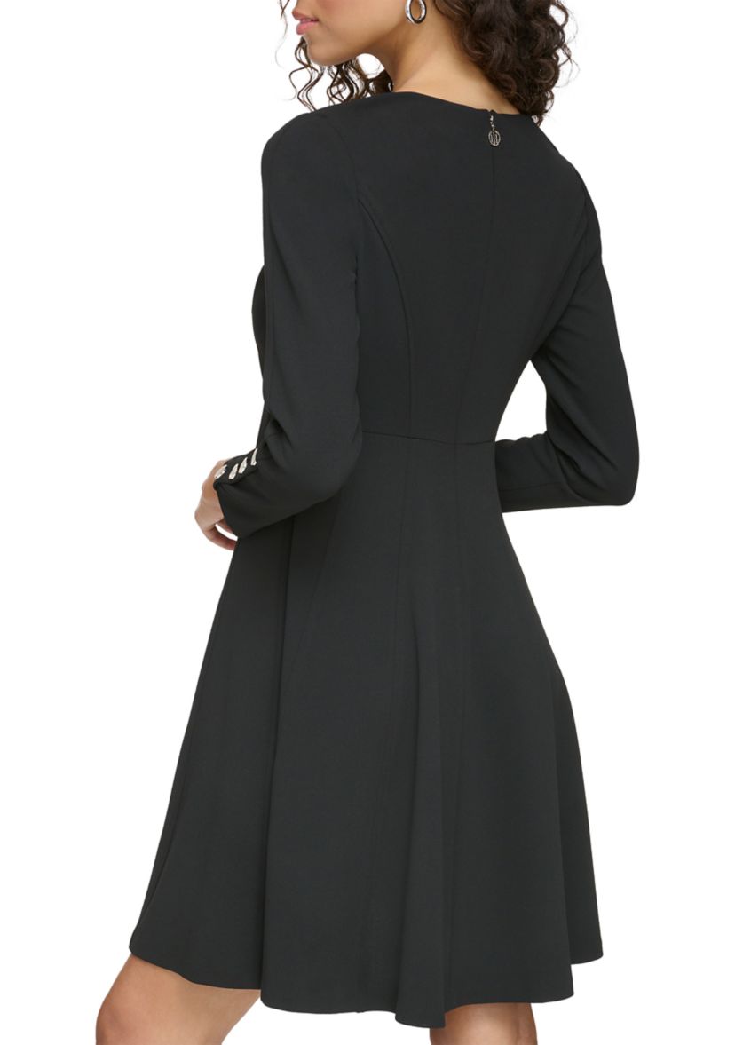 Womens Long Sleeve V-Neck Button Detail Dress