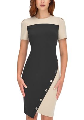 Tommy Hilfiger Women's Short Sleeve Asymmetric Studded Scuba Hem Sheath  Dress | Belk