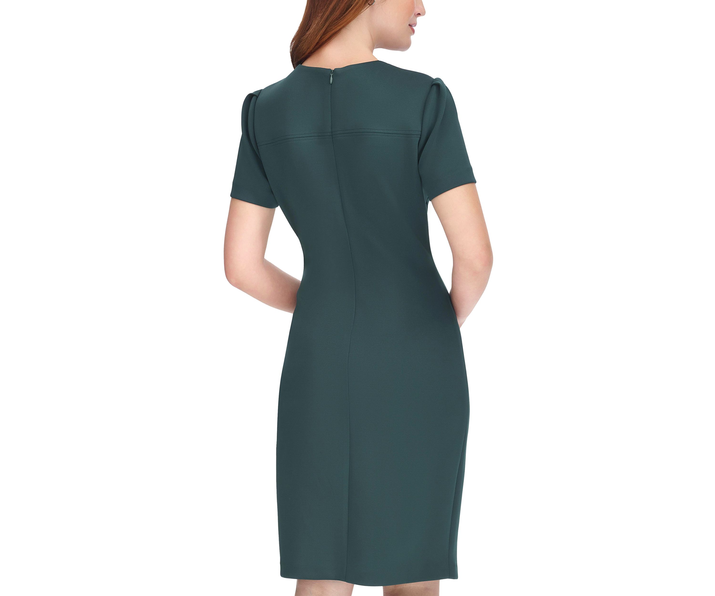 Womens Short Sleeve Asymmetric Studded Scuba Hem Sheath Dress