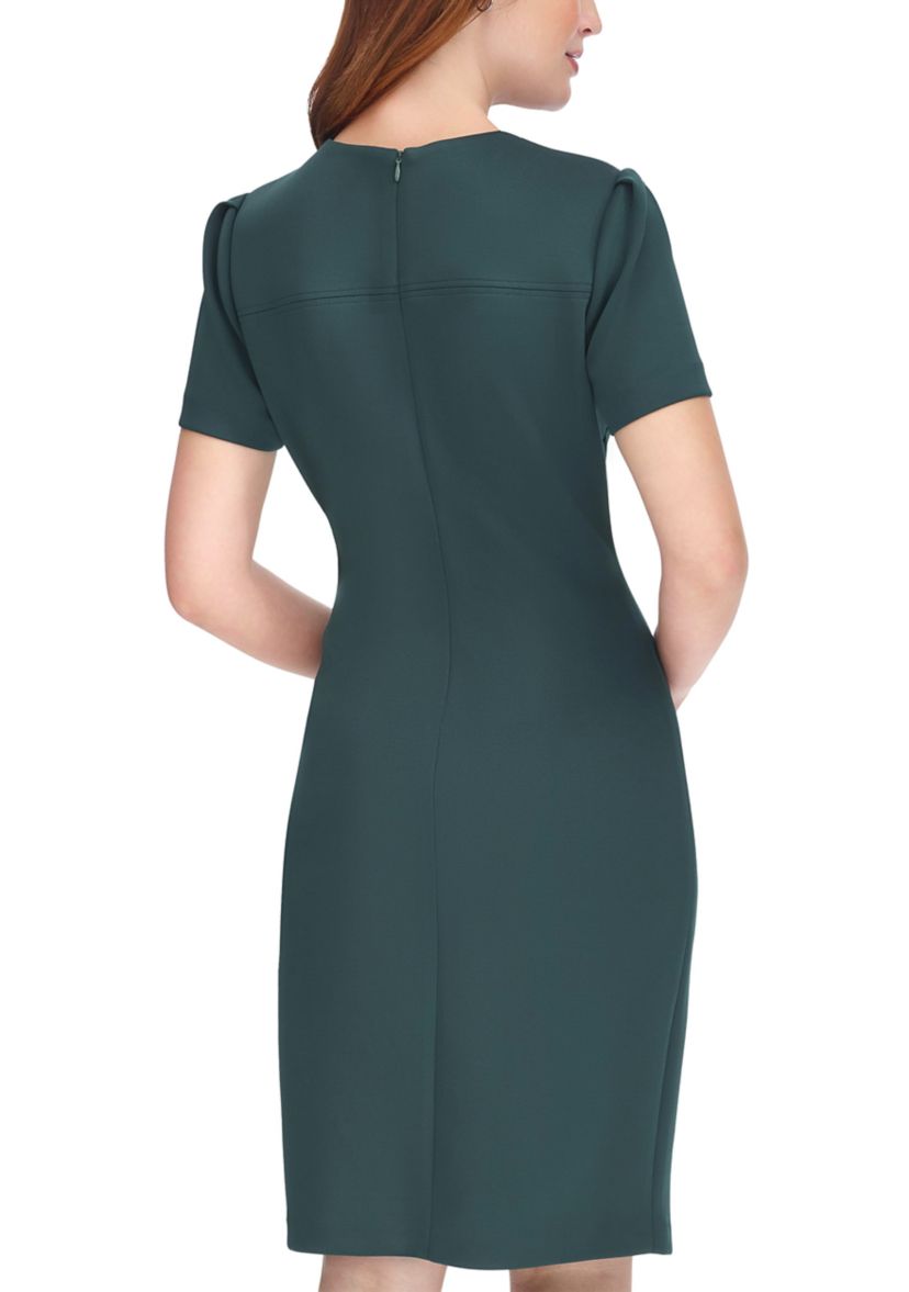 Womens Short Sleeve Asymmetric Studded Scuba Hem Sheath Dress