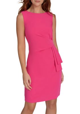 Tommy Hilfiger Women's Sleeveless Bateau Neck Side Drape Sheath Dress, Pink, 6