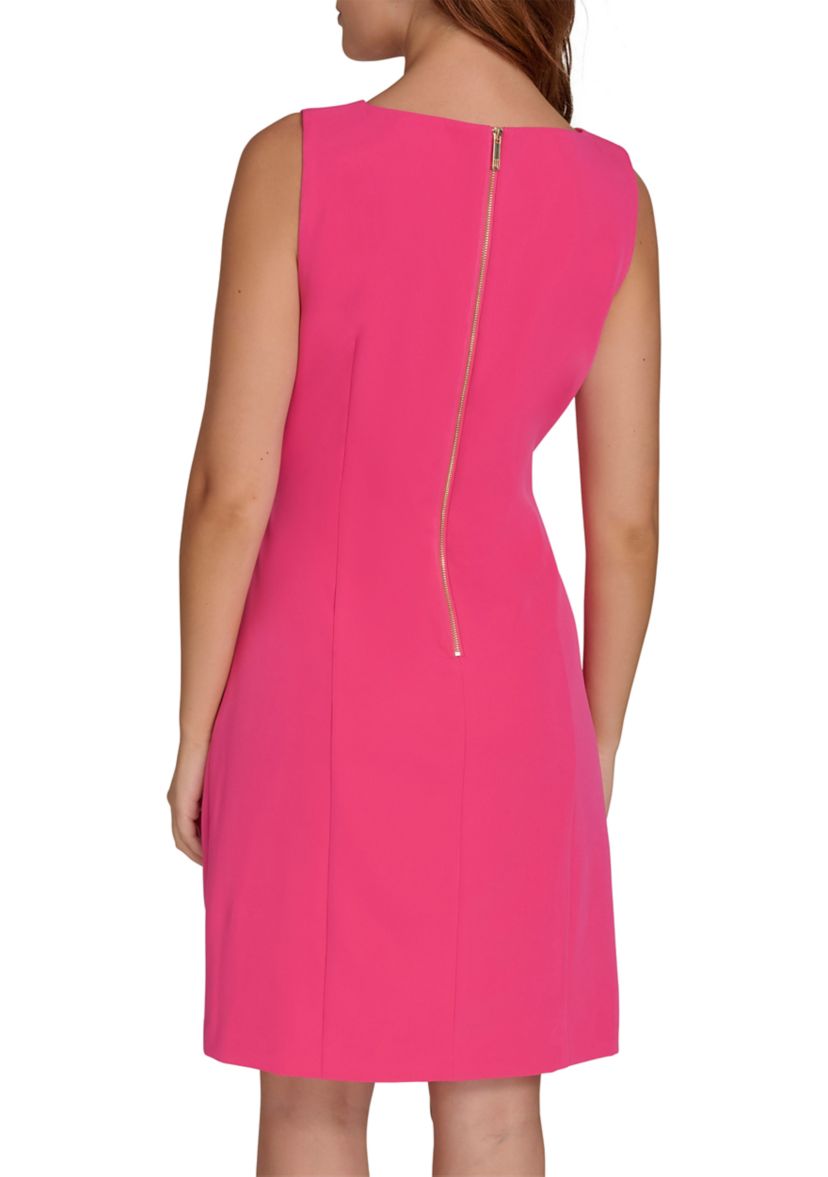 Womens Sleeveless Bateau Neck Side Drape Sheath Dress