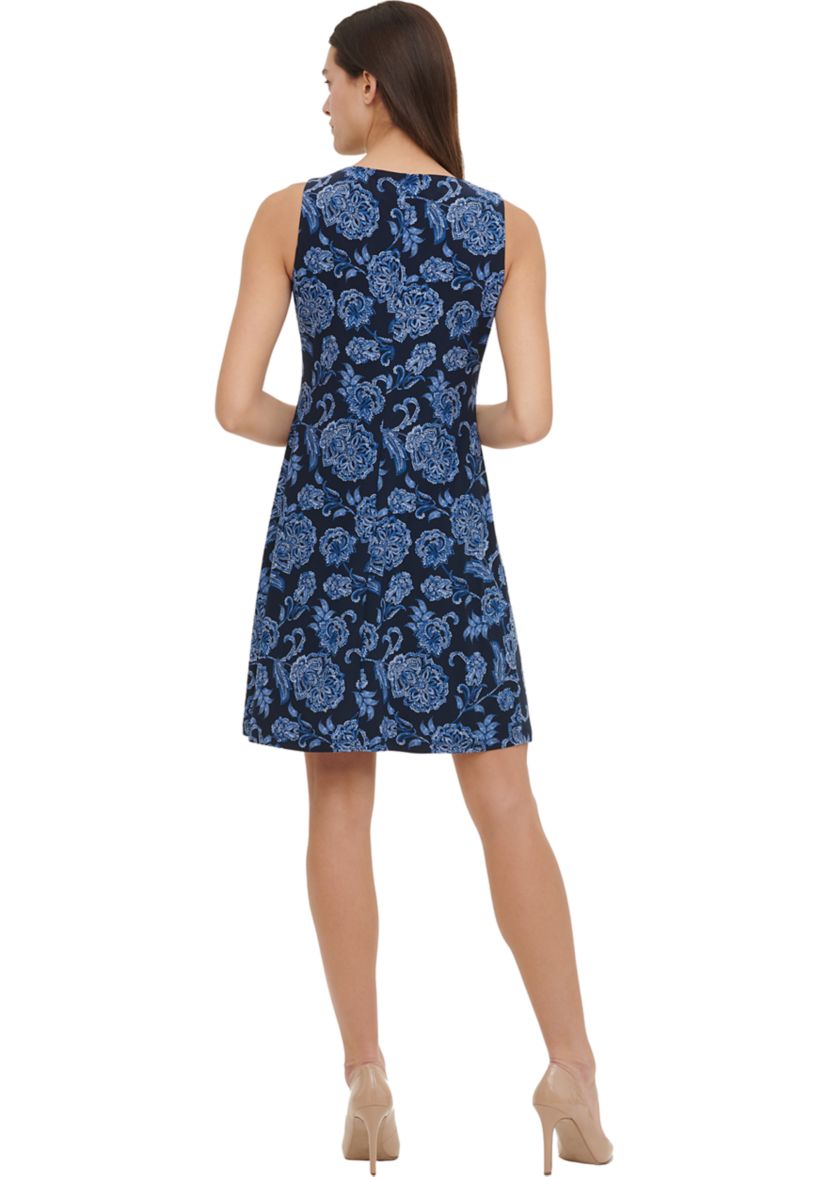 Womens Sleeveless Floral Jersey Shift Dress 