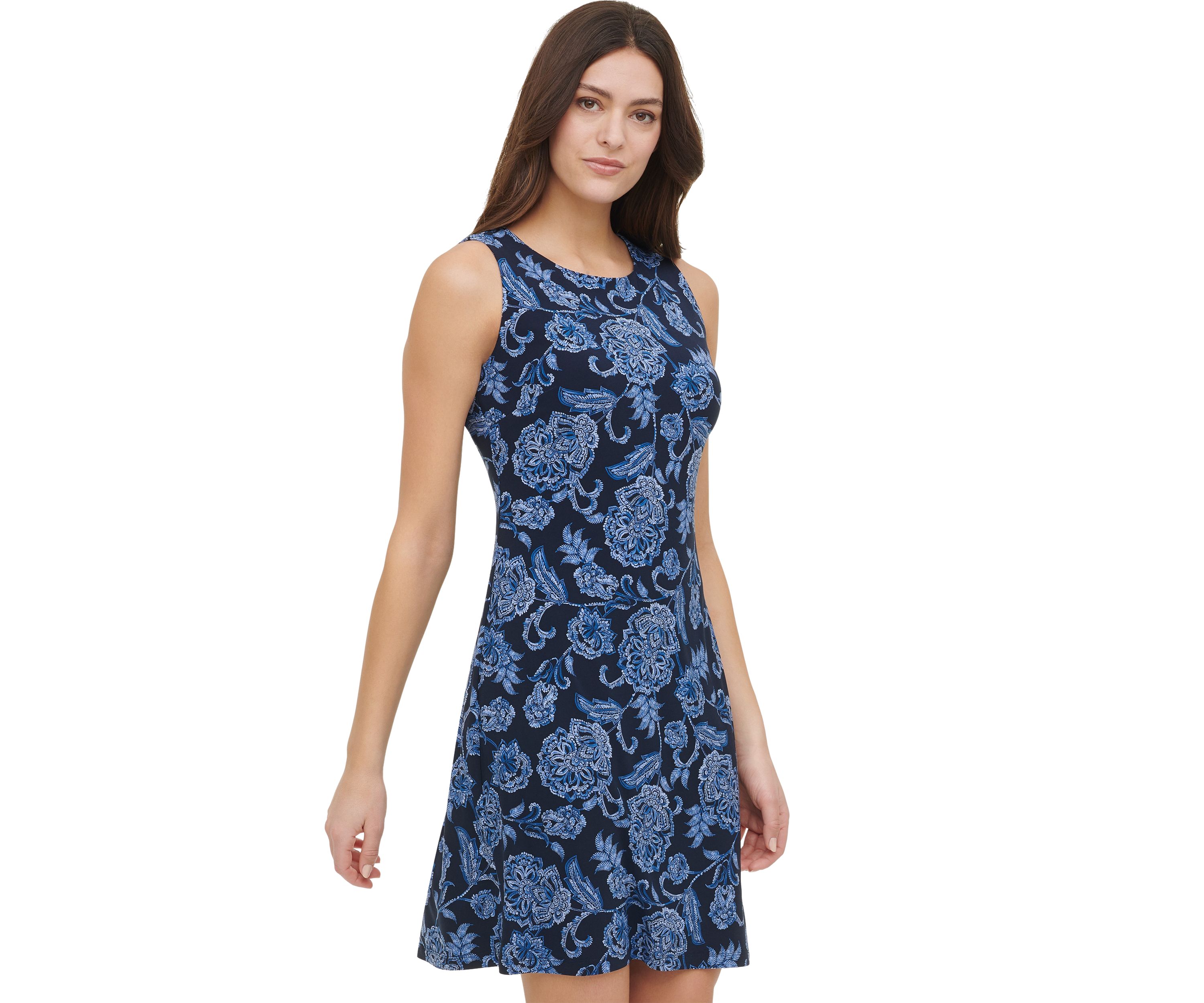 Womens Sleeveless Floral Jersey Shift Dress 