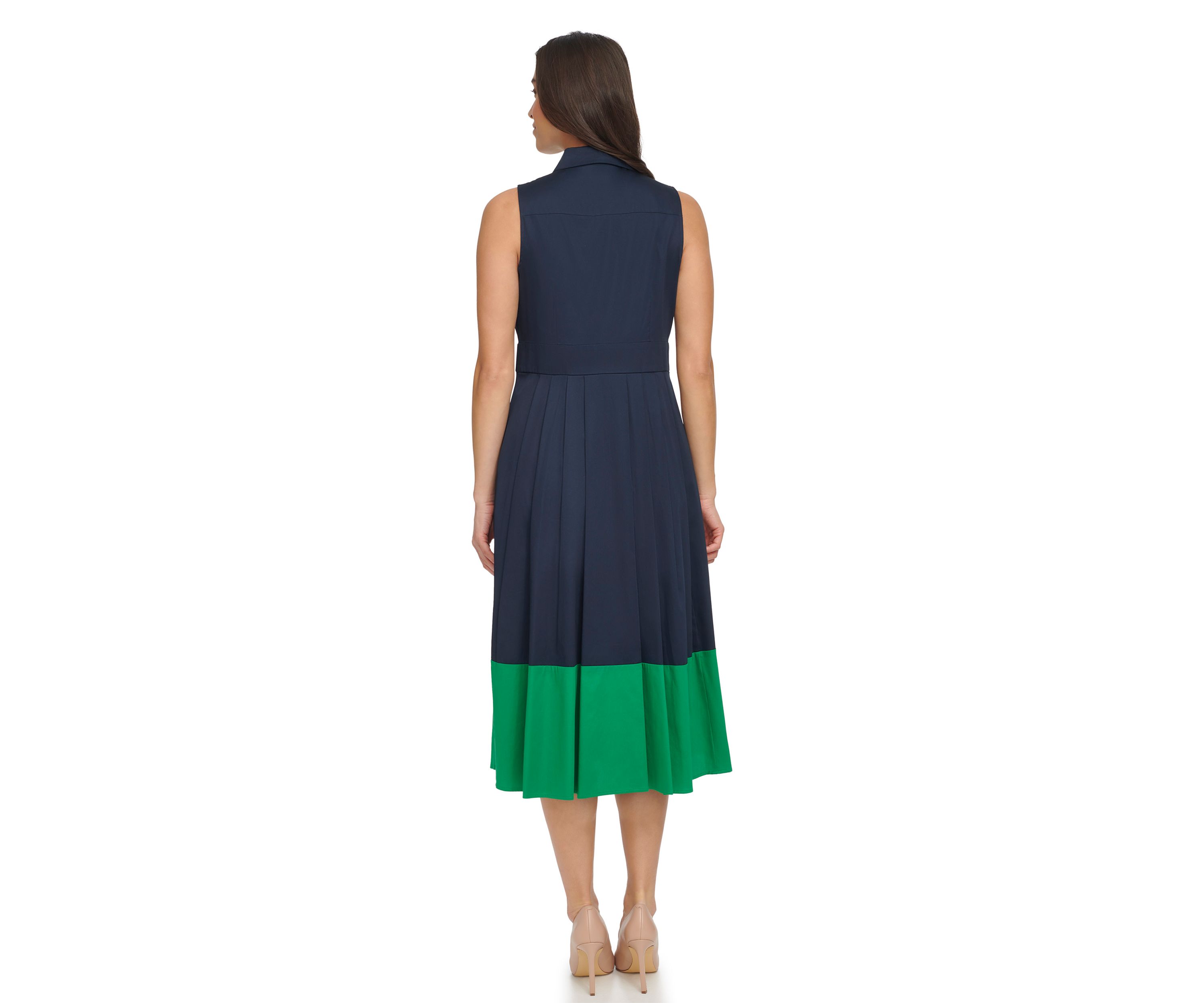 Womens Sleeveless Midi Shirtdress with Contrast Hem