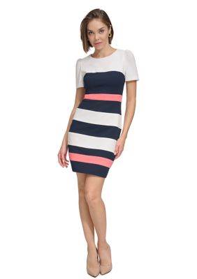 Women's Short Sleeve Color Block Sheath Dress