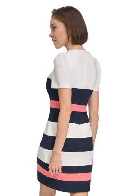 Women's Short Sleeve Color Block Sheath Dress