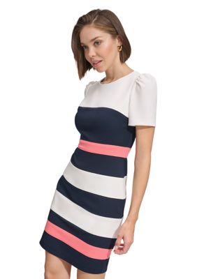 Women's Short Sleeve Color Block Sheath Dress