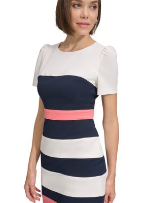 Women's Short Sleeve Color Block Sheath Dress