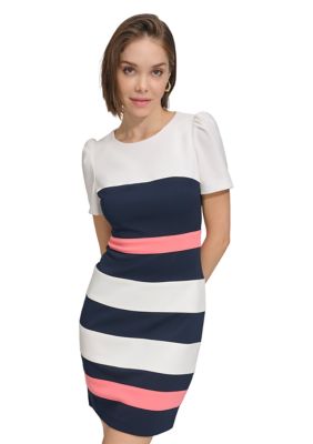 Women's Short Sleeve Color Block Sheath Dress