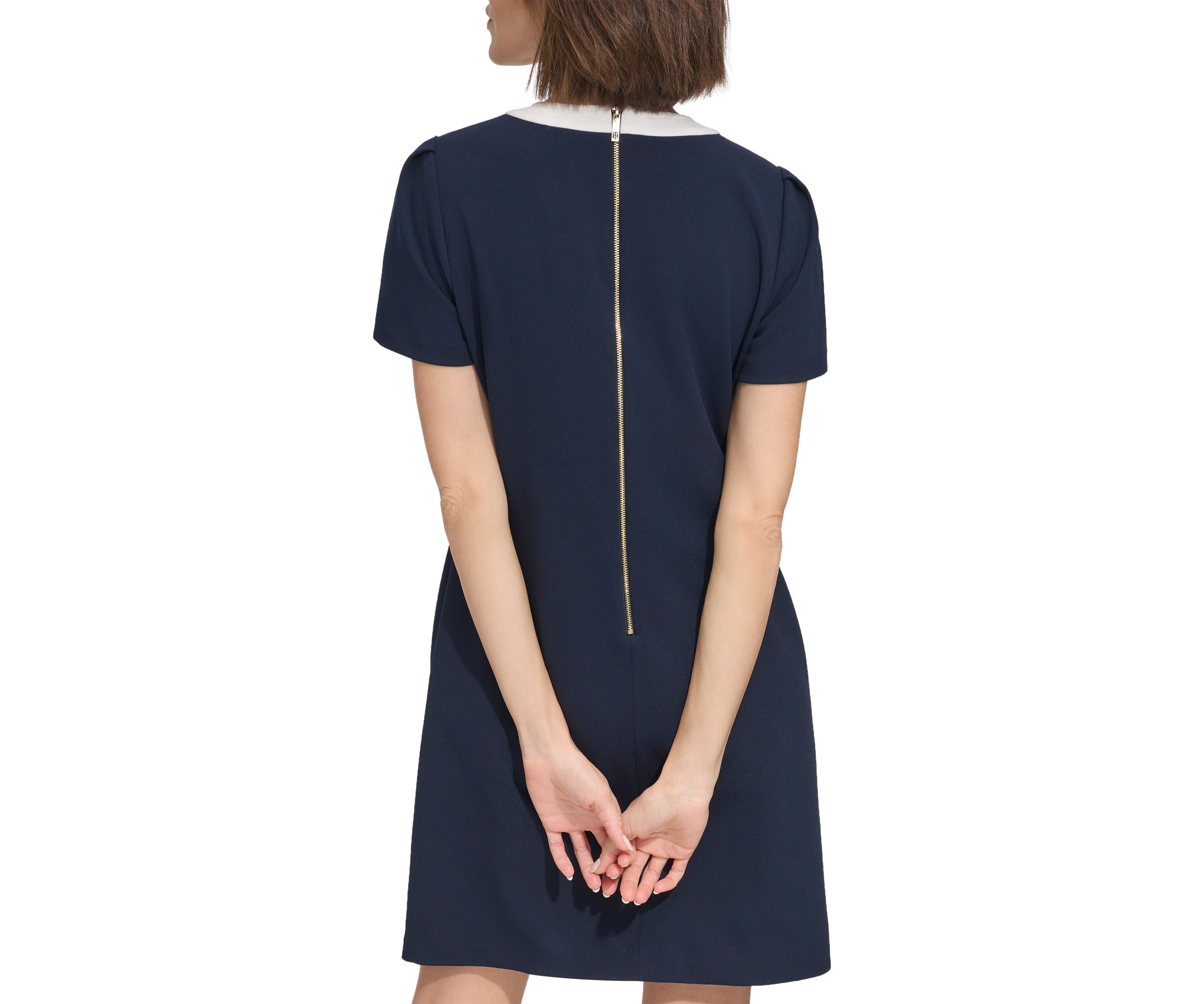 Womens Color Block Shift Dress with Pockets