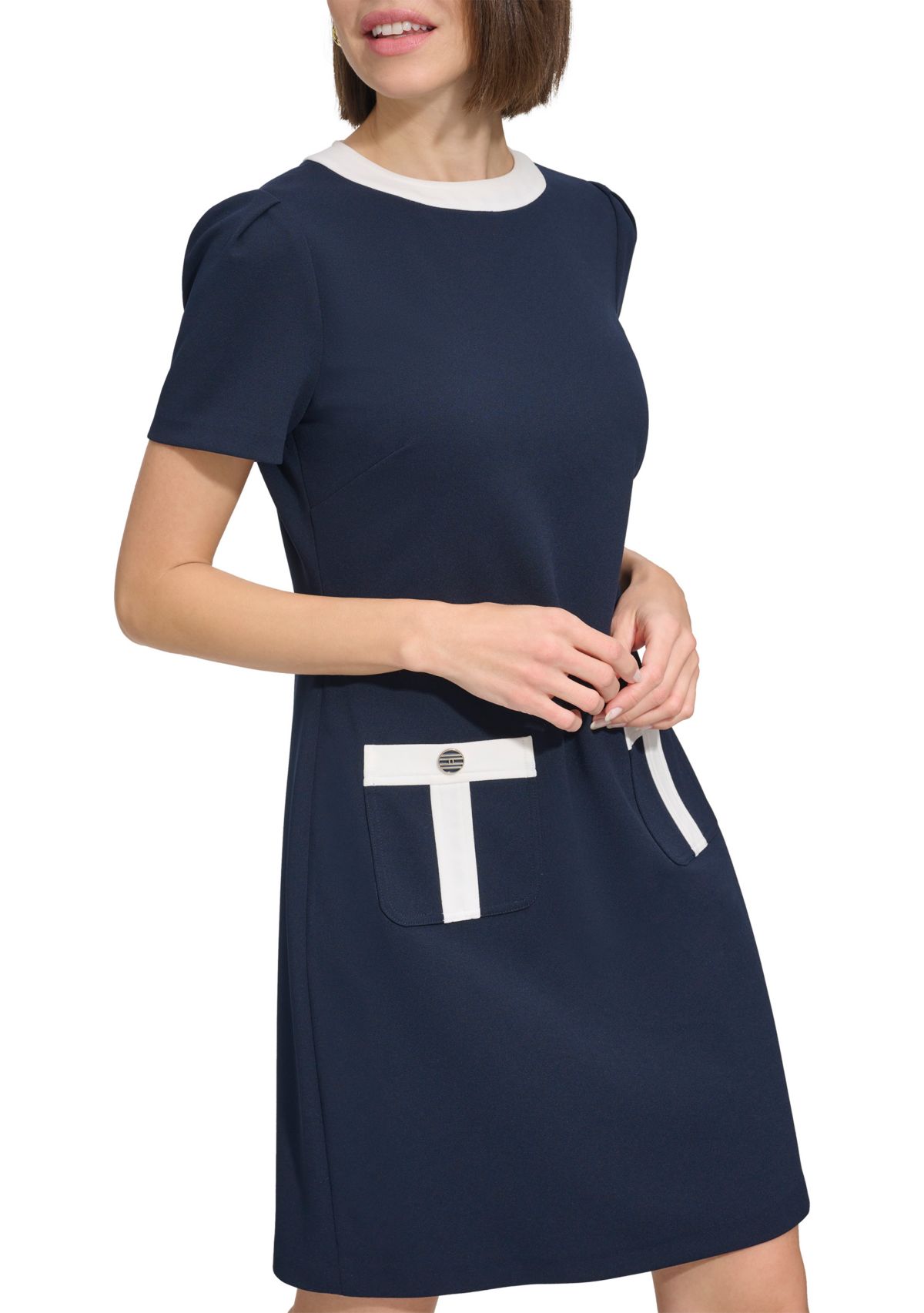 Womens Color Block Shift Dress with Pockets