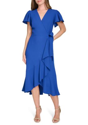 tommy hilfiger crossover hem midi dress Tommy Hilfiger Women's 3/4 Sleeve Shift dress with Pleated Hem