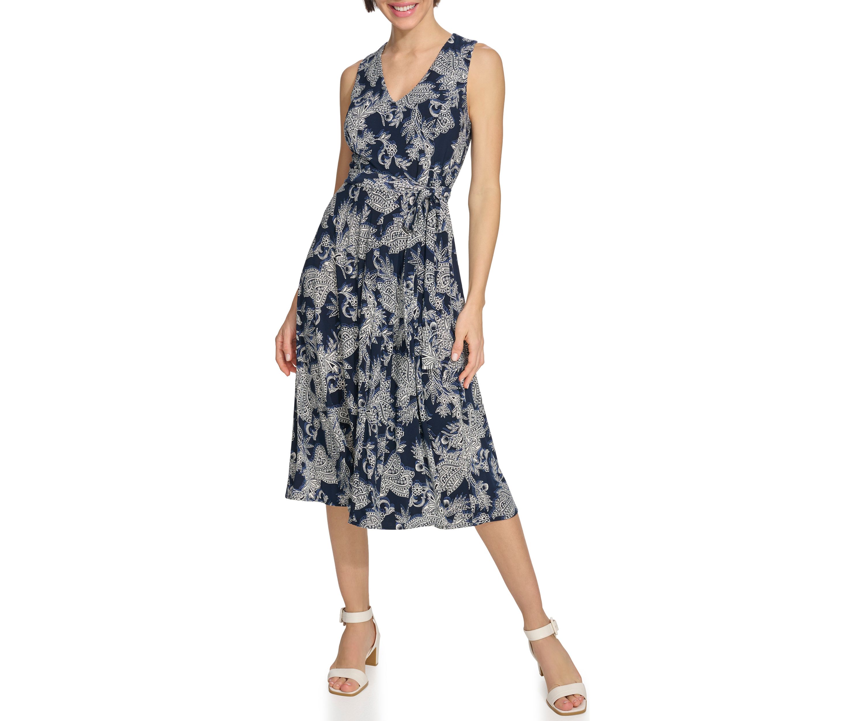 Womens Windblown Paisley Dress with Belt