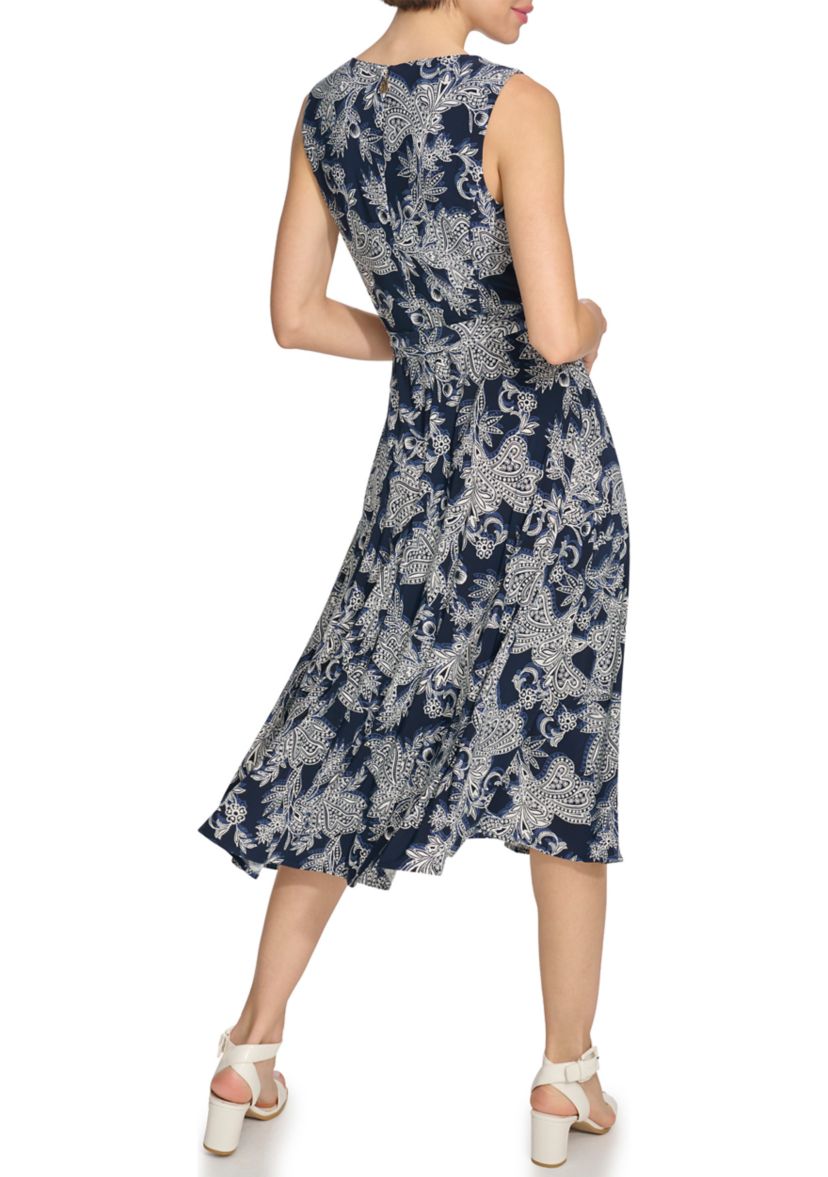 Womens Windblown Paisley Dress with Belt