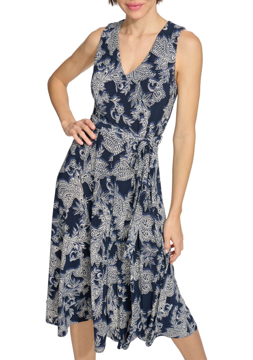 Womens Windblown Paisley Dress with Belt