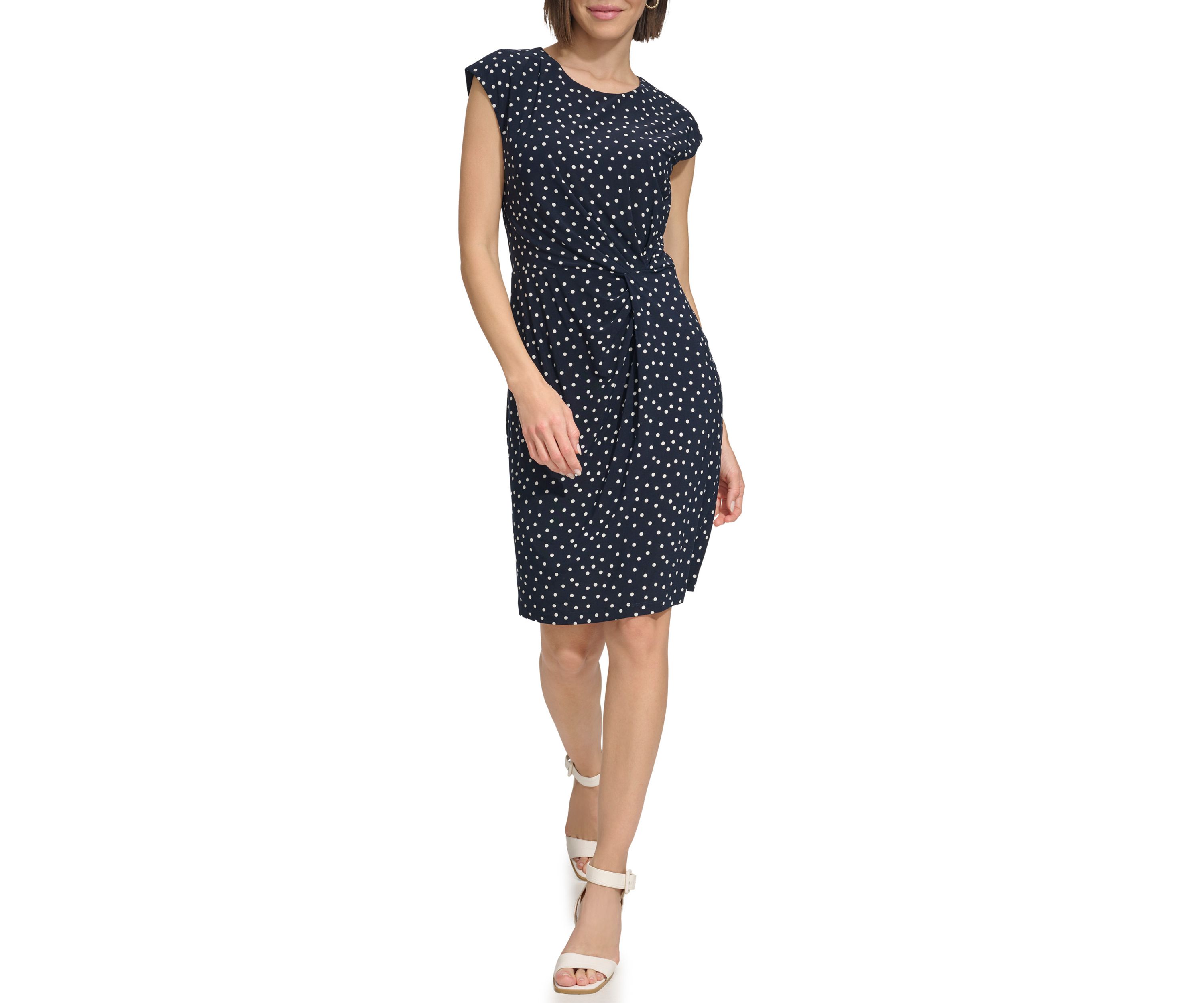 Womens Cap Sleeve Twist Waist Sheath Dress