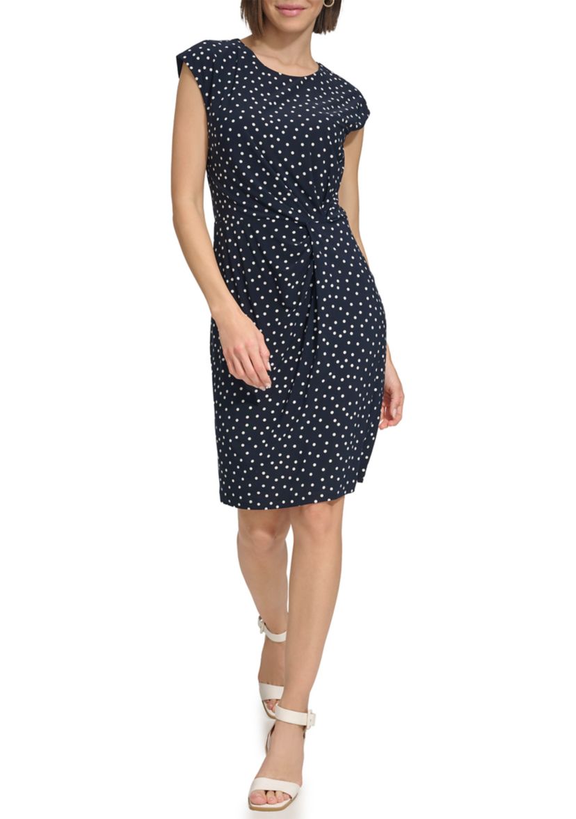 Womens Cap Sleeve Twist Waist Sheath Dress
