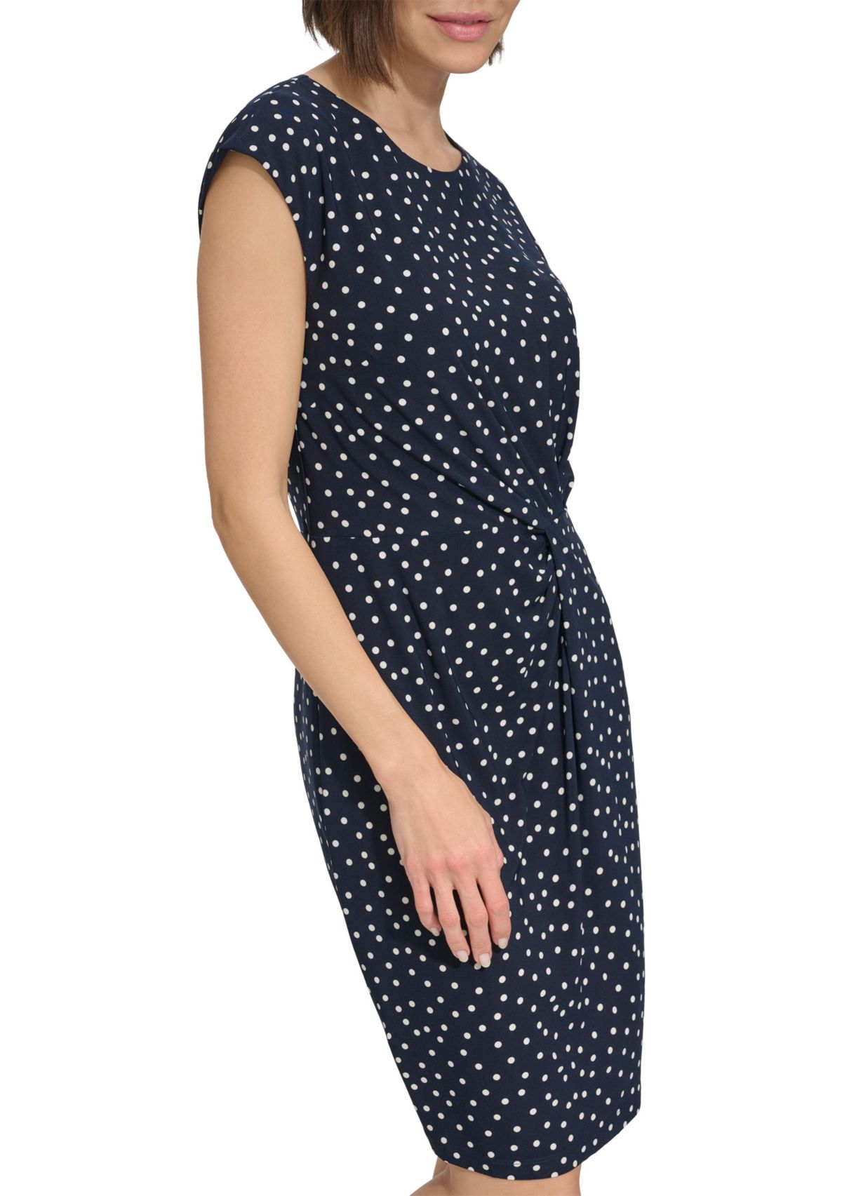 Womens Cap Sleeve Twist Waist Sheath Dress