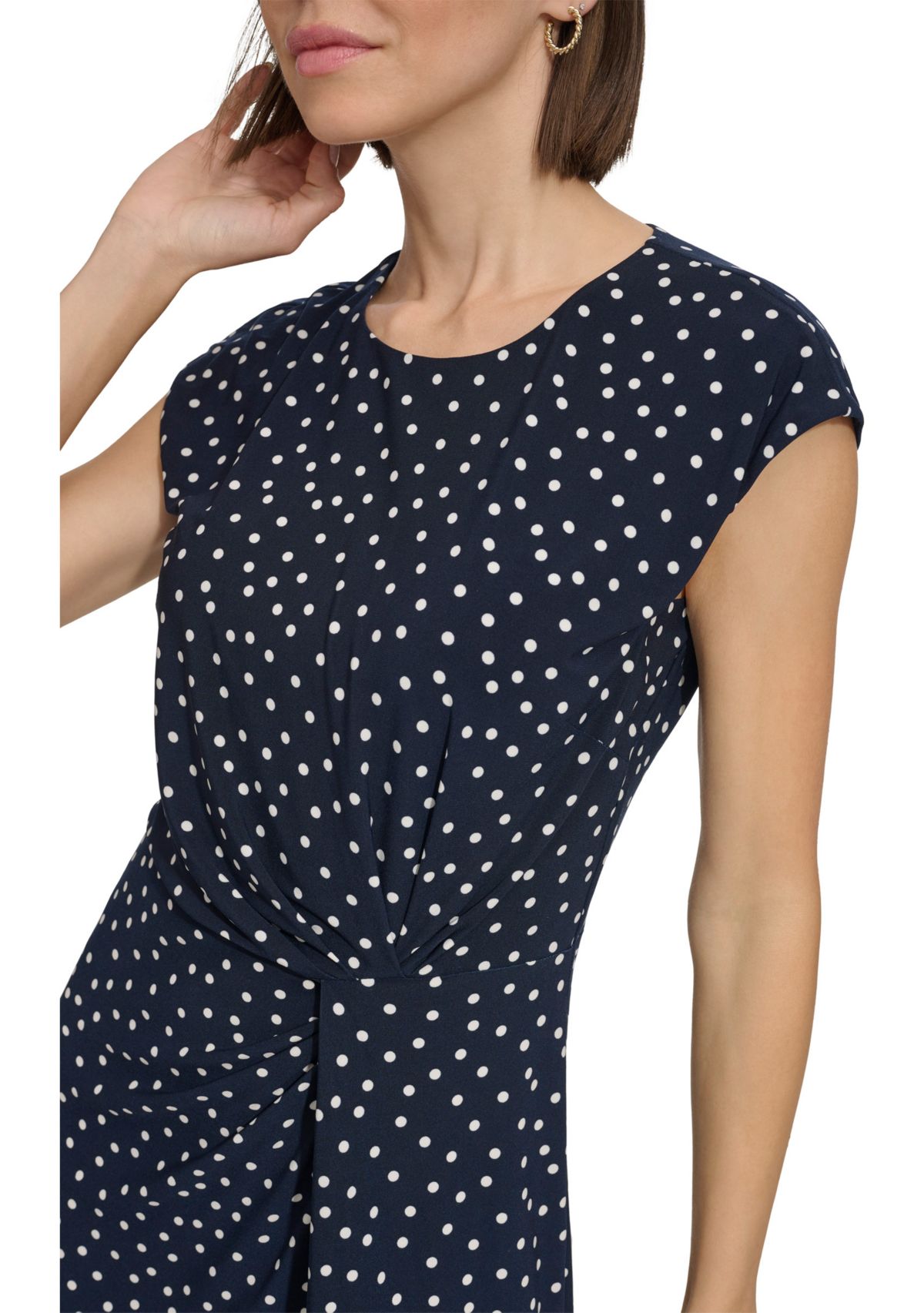 Womens Cap Sleeve Twist Waist Sheath Dress