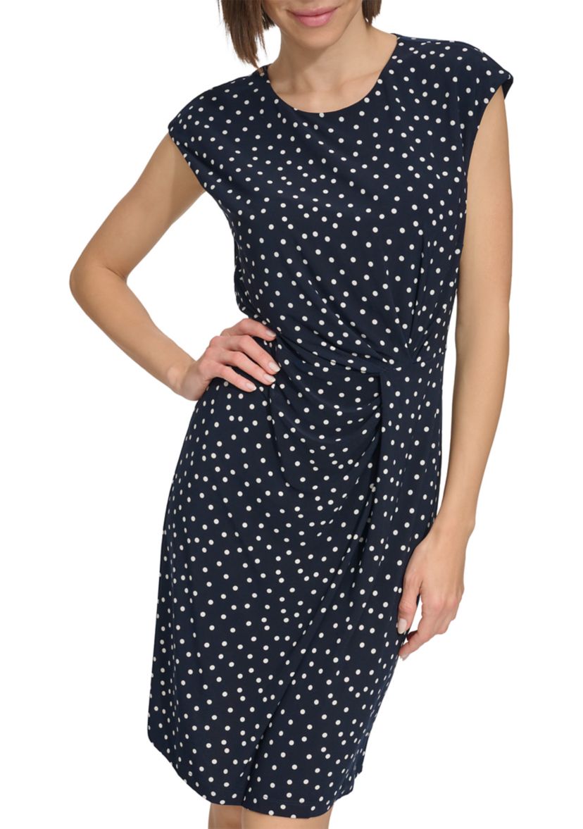 Womens Cap Sleeve Twist Waist Sheath Dress