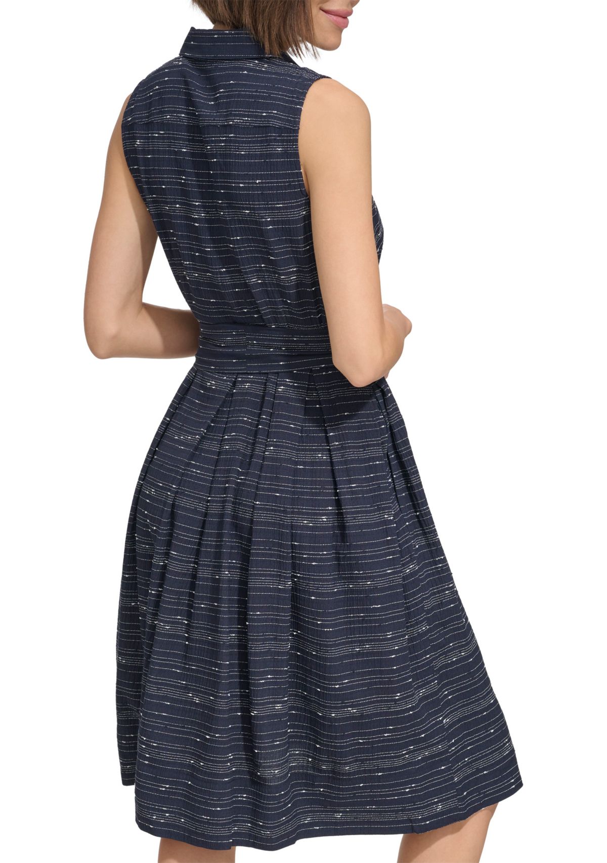 Womens Sleeveless Belted Gauze Shirtdress