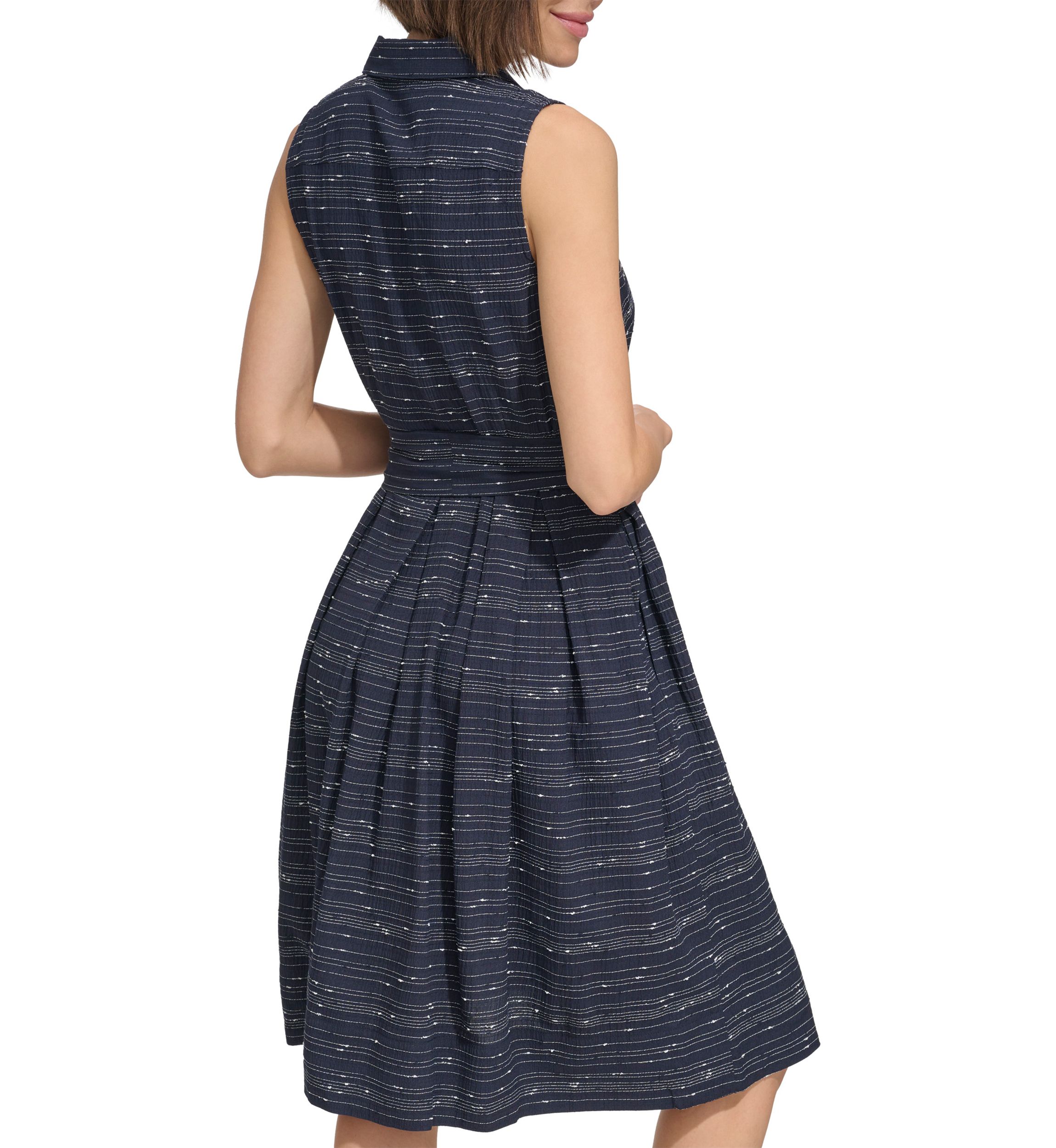 Womens Sleeveless Belted Gauze Shirtdress