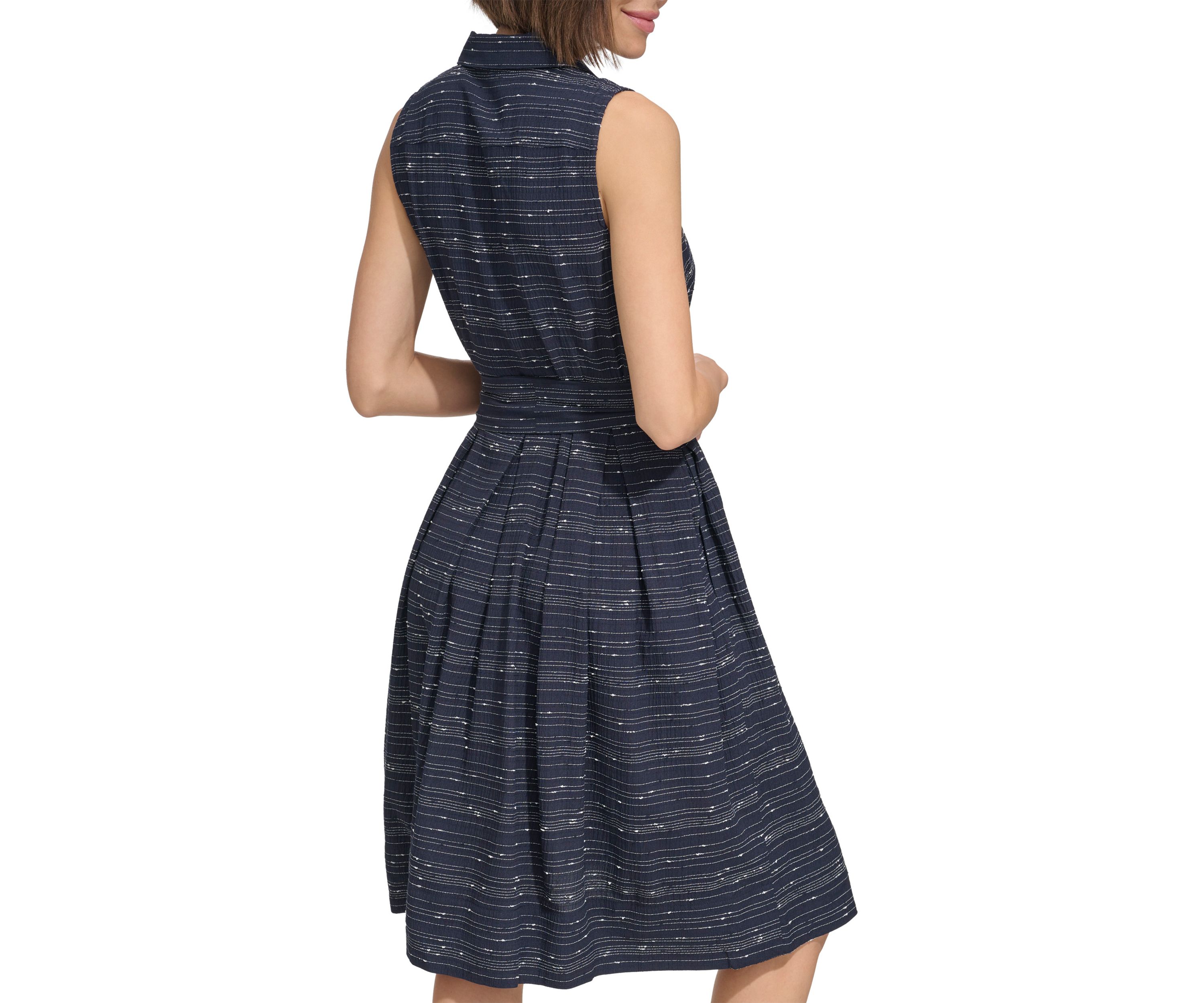 Womens Sleeveless Belted Gauze Shirtdress