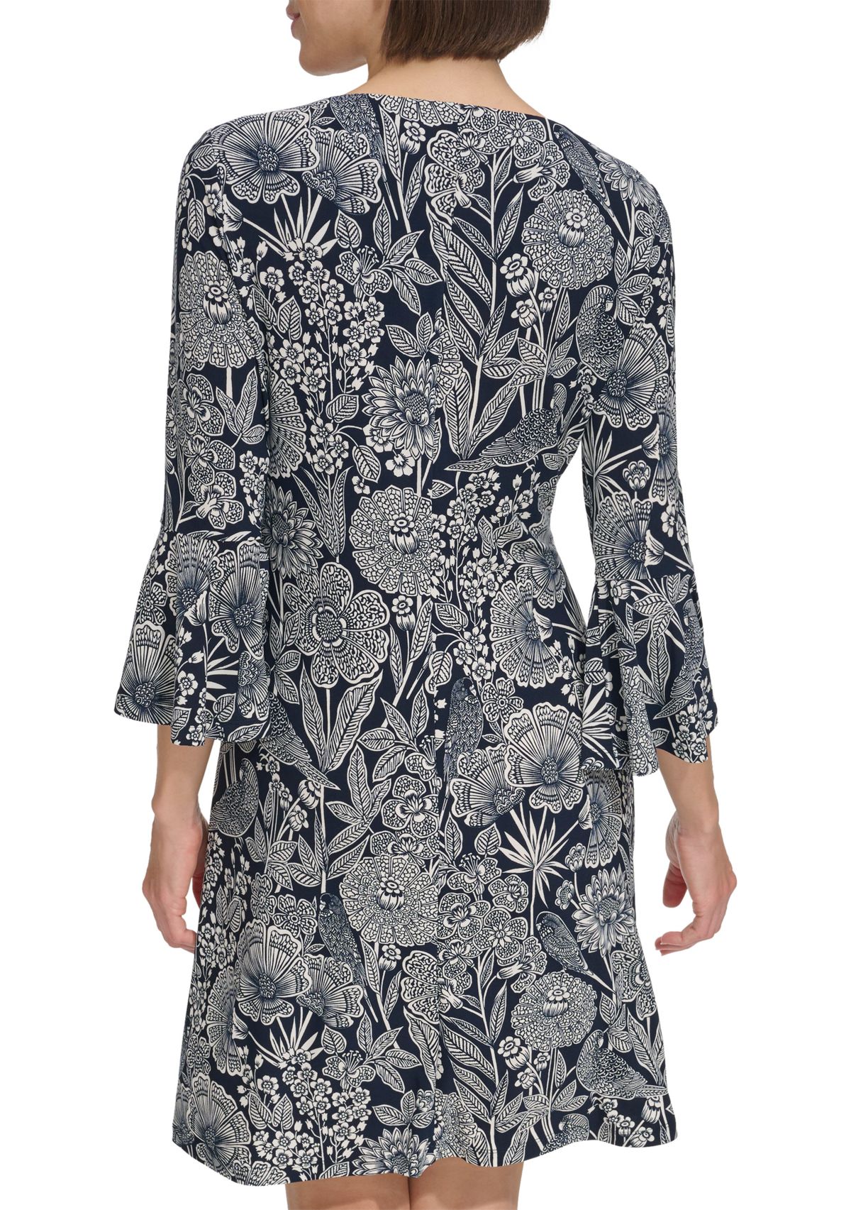 Womens Bell Sleeve Parakeet Park Jersey Shift Dress