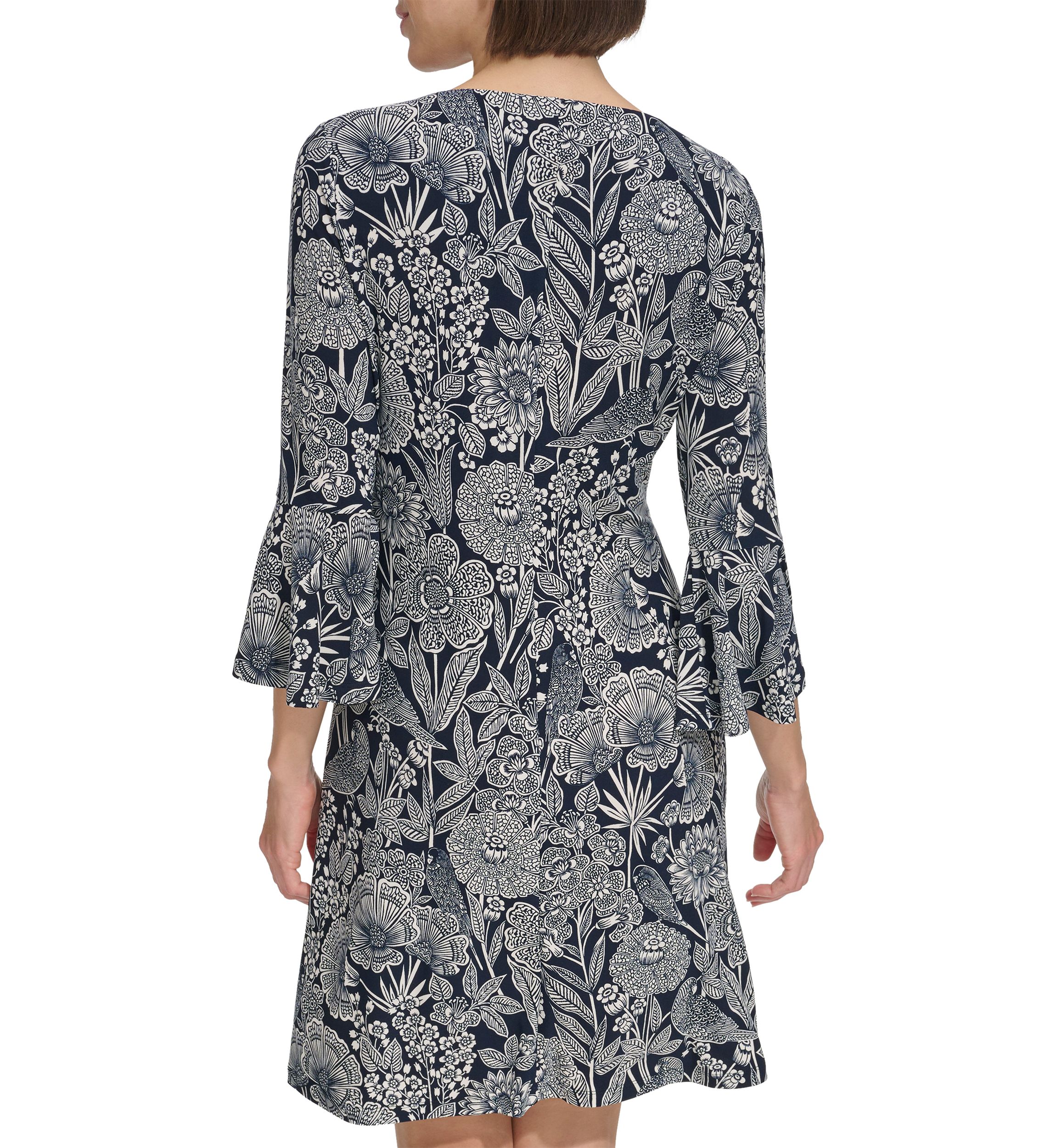 Womens Bell Sleeve Parakeet Park Jersey Shift Dress
