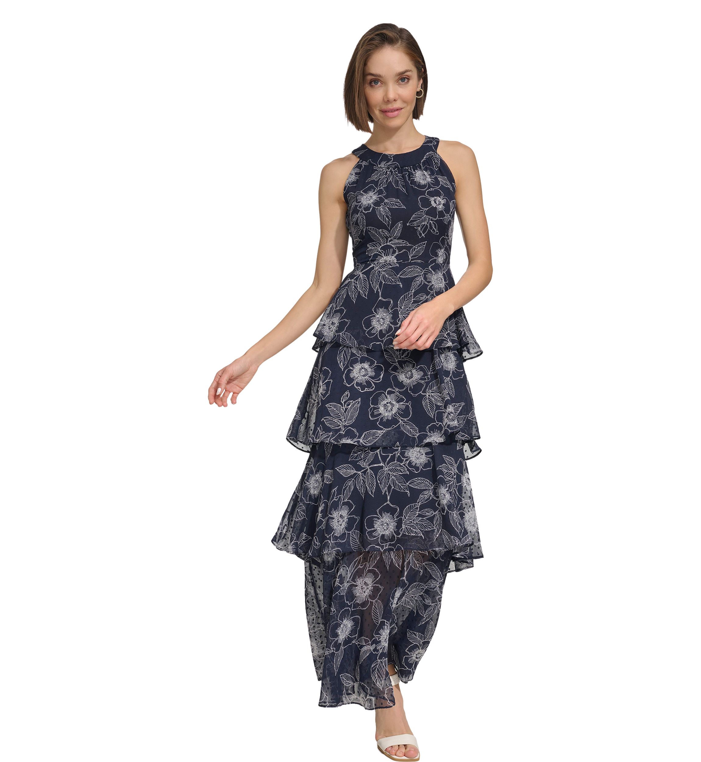 Womens Floral Tiered Maxi Dress