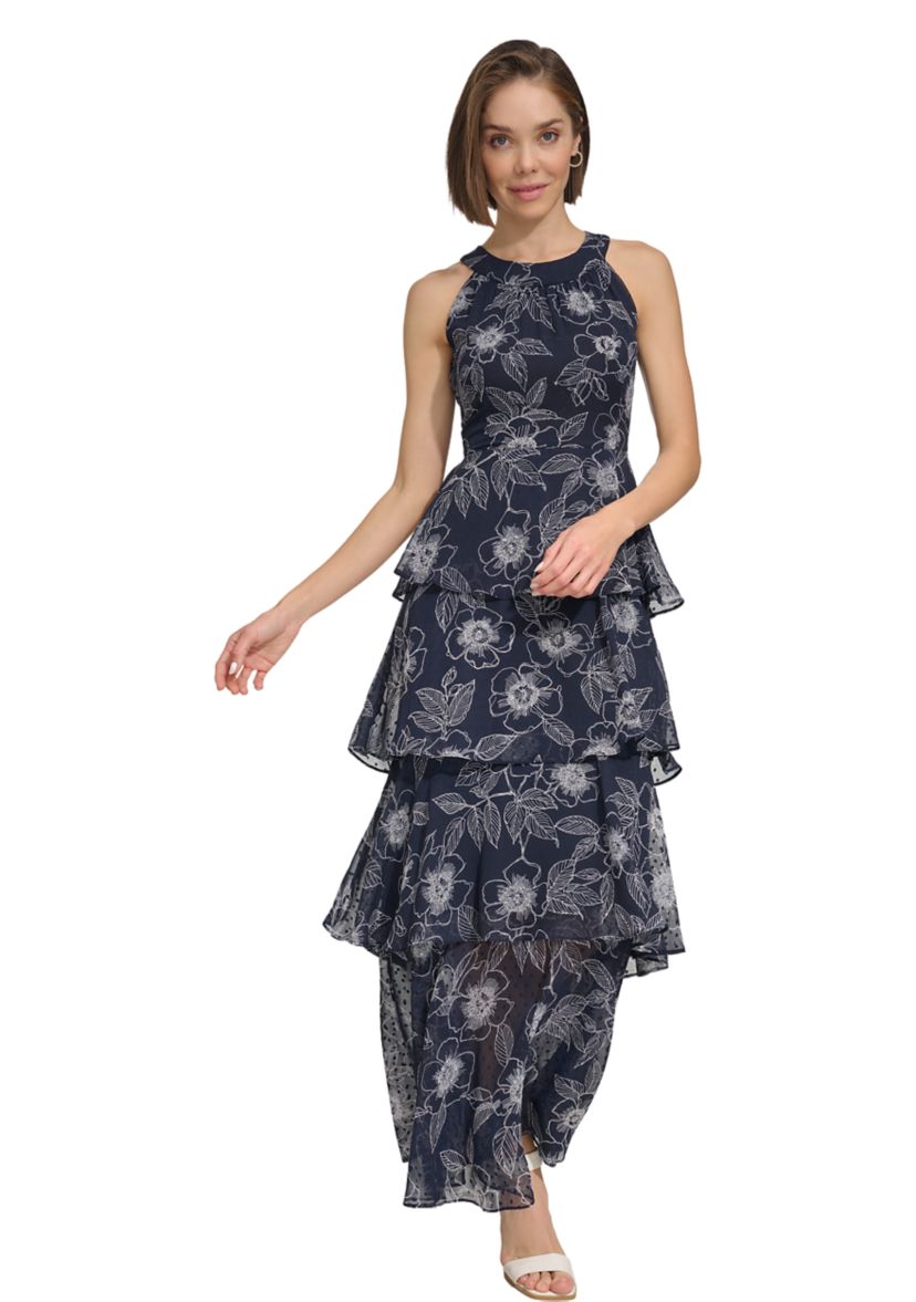 Womens Floral Tiered Maxi Dress