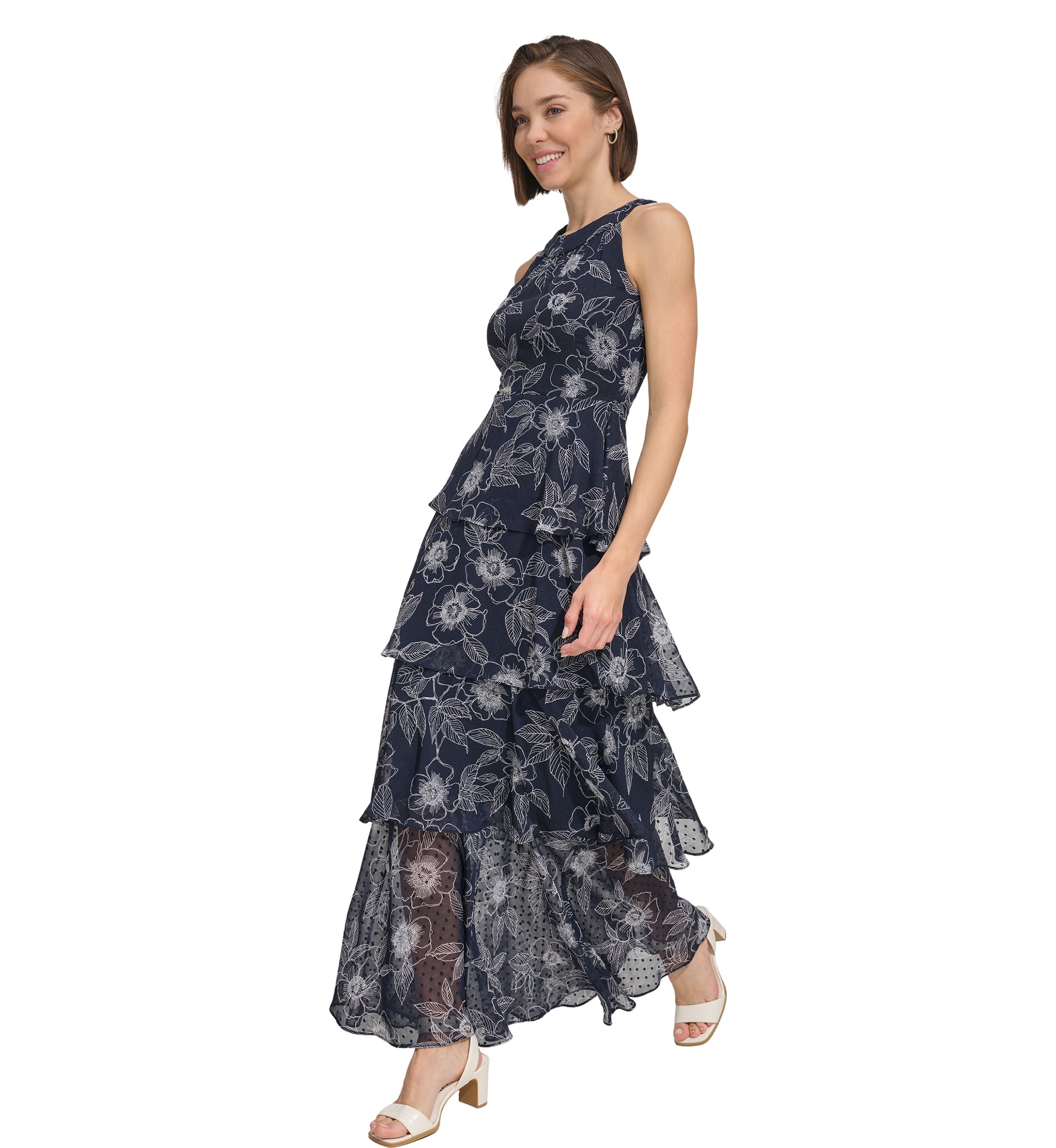 Womens Floral Tiered Maxi Dress