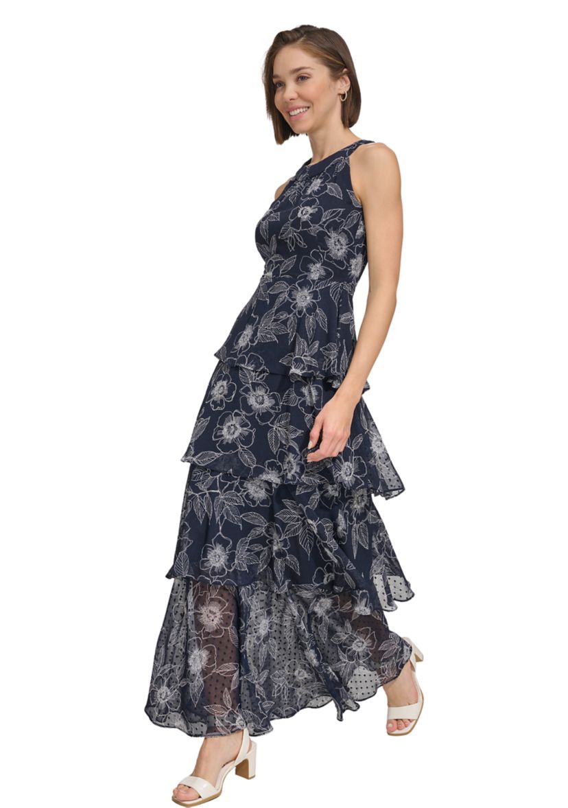Womens Floral Tiered Maxi Dress