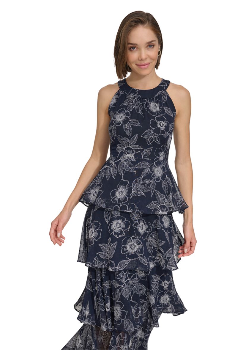 Womens Floral Tiered Maxi Dress
