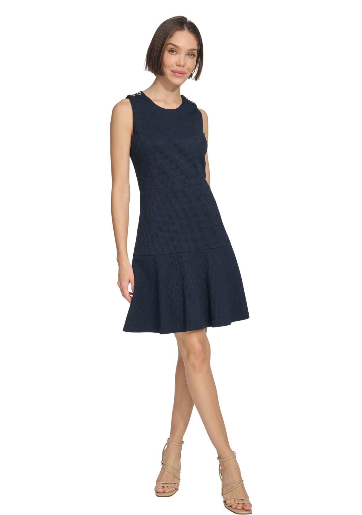 Womens Basket Knit Sleeveless Fit and Flare Dress