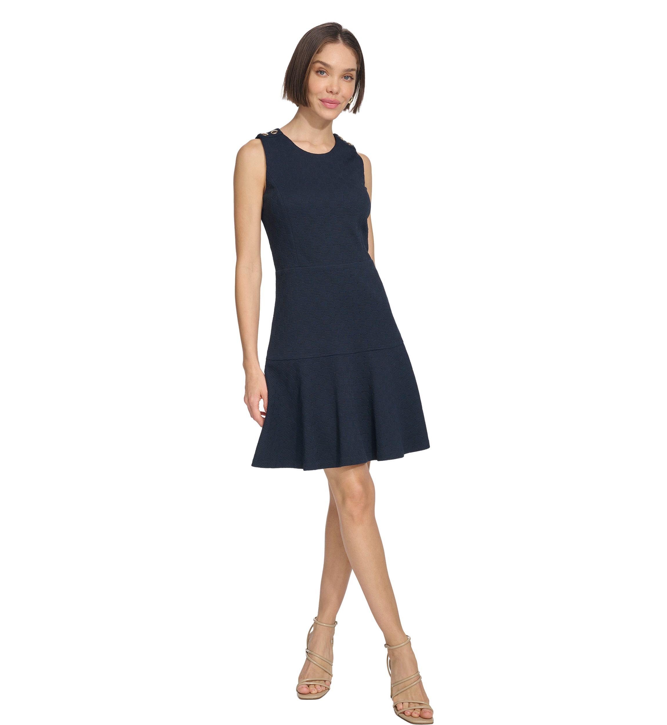 Womens Basket Knit Sleeveless Fit and Flare Dress
