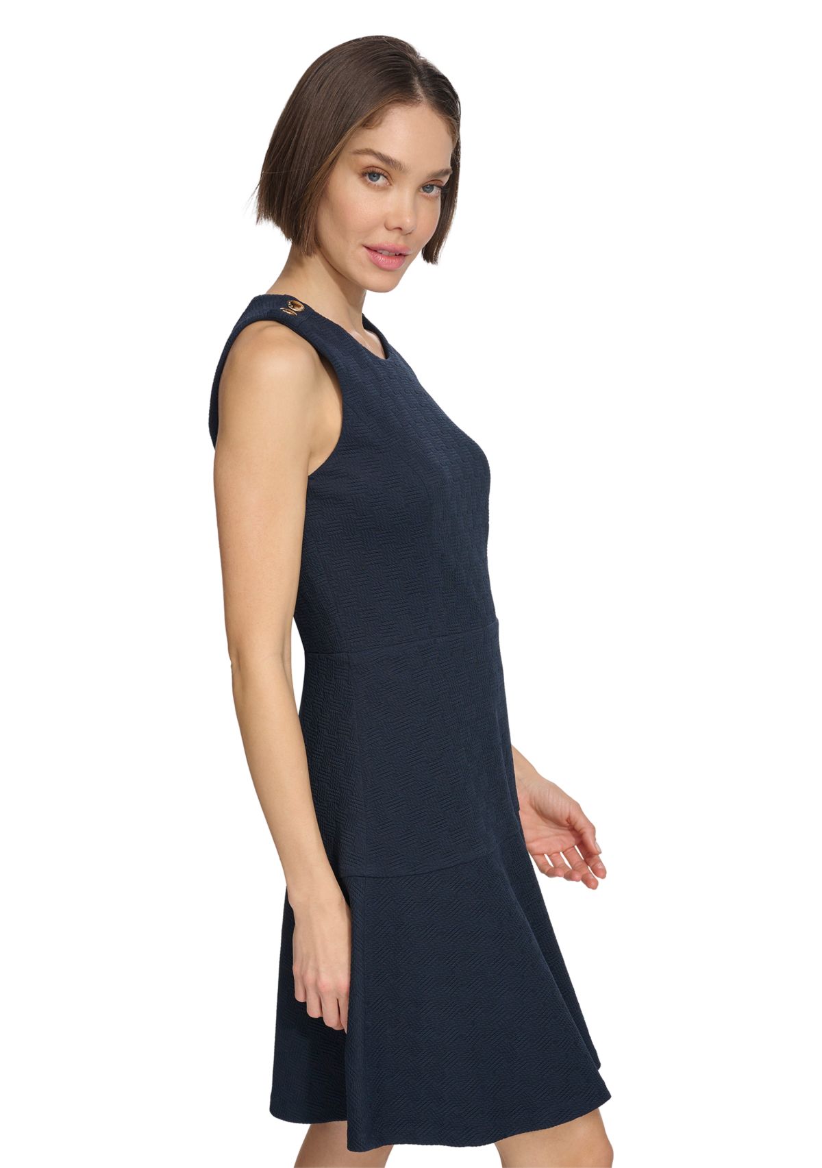 Womens Basket Knit Sleeveless Fit and Flare Dress