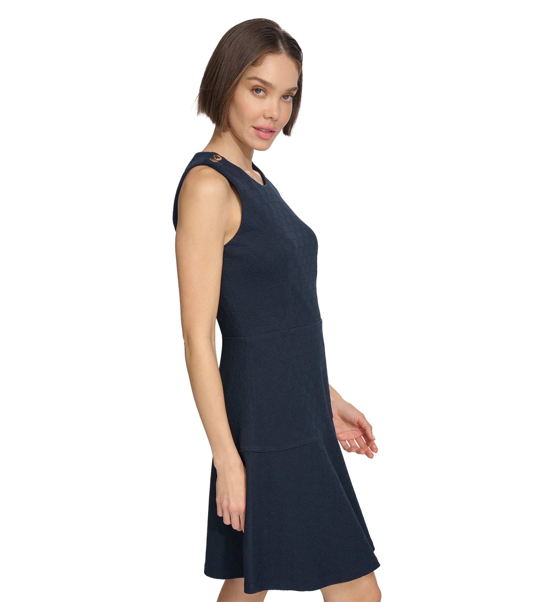 Womens Basket Knit Sleeveless Fit and Flare Dress