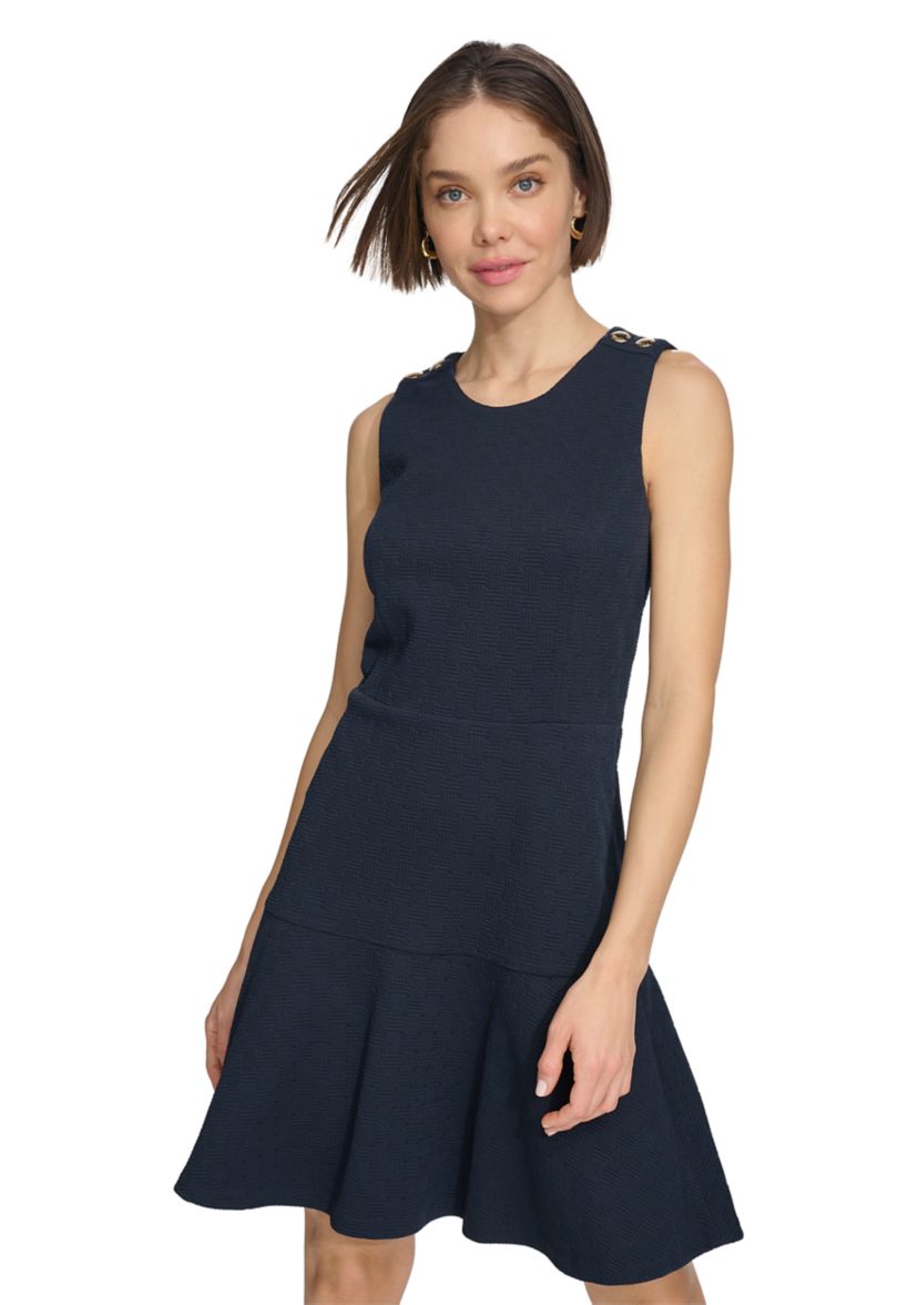 Womens Basket Knit Sleeveless Fit and Flare Dress