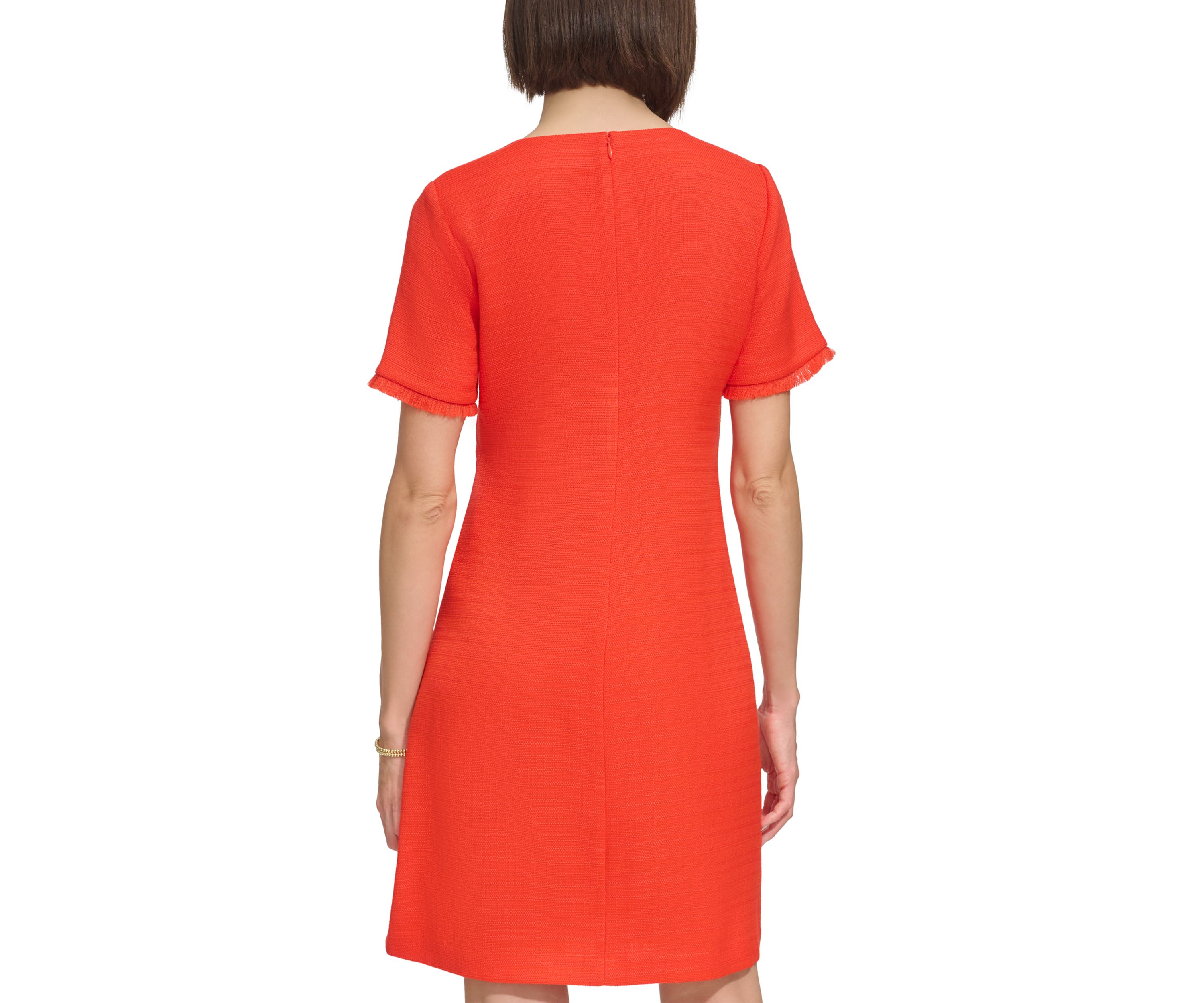 Womens Hopsack Fringe Trim A-line Dress
