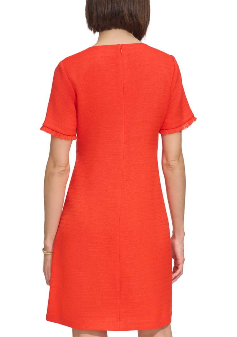 Womens Hopsack Fringe Trim A-line Dress