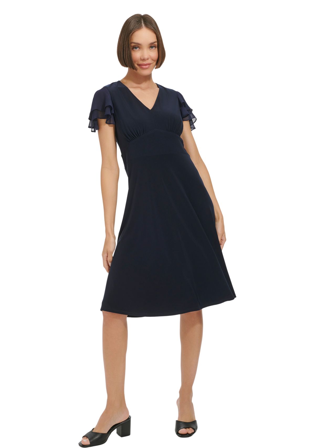 Womens Flutter Sleeve Jersey A-Line Dress