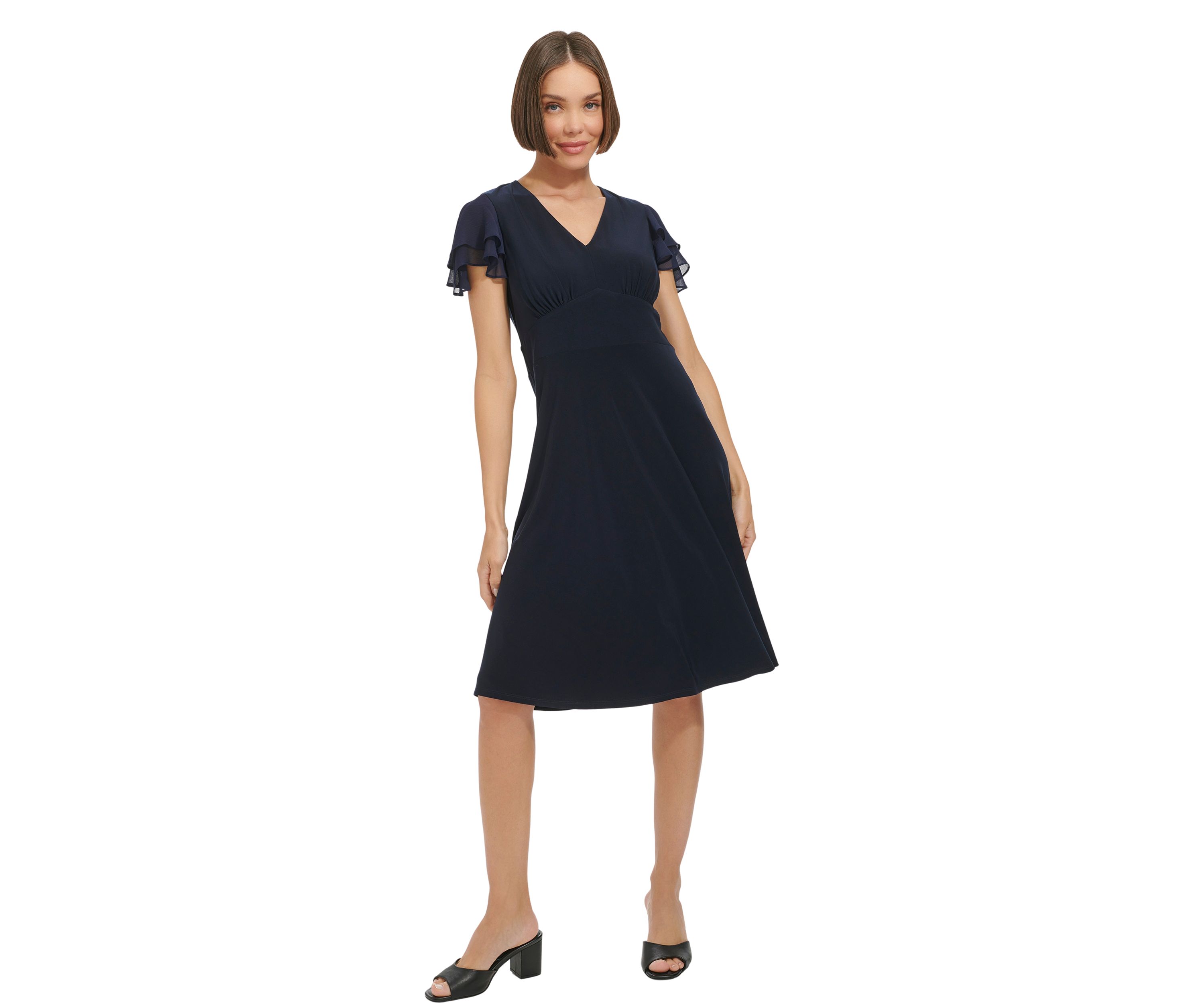 Womens Flutter Sleeve Jersey A-Line Dress