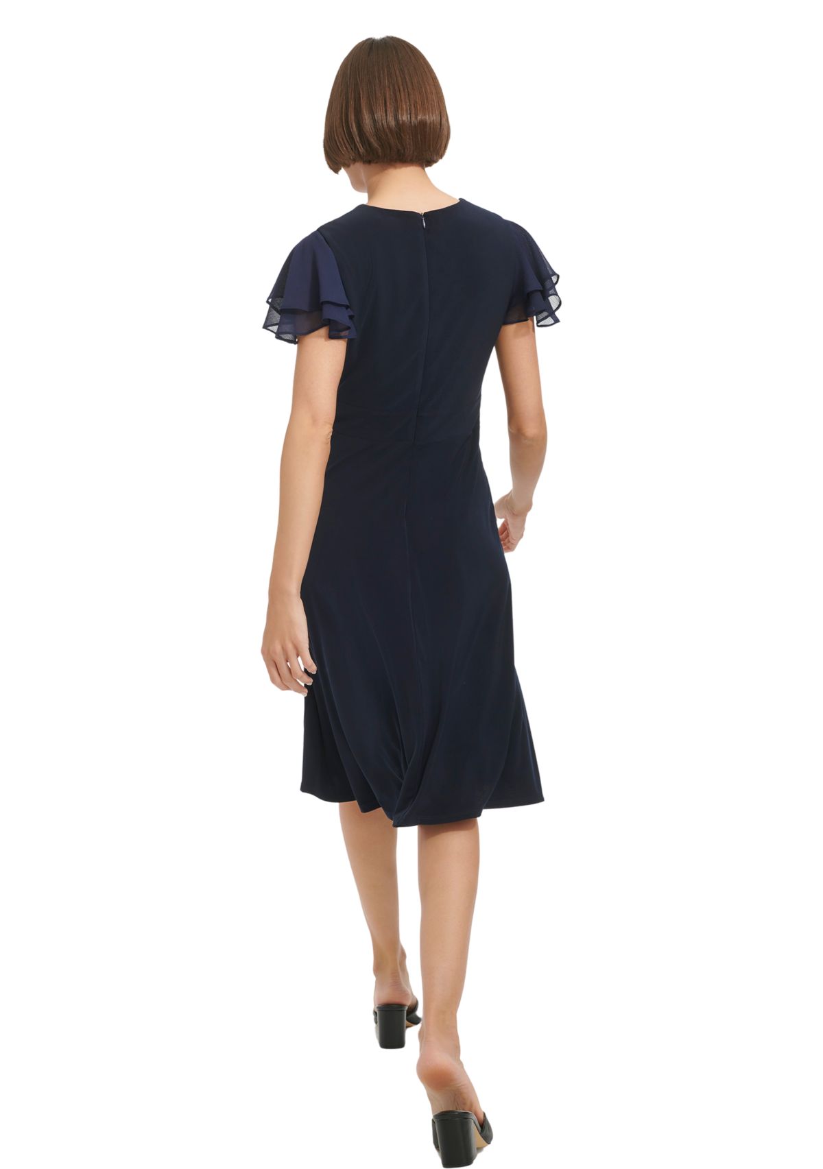 Womens Flutter Sleeve Jersey A-Line Dress