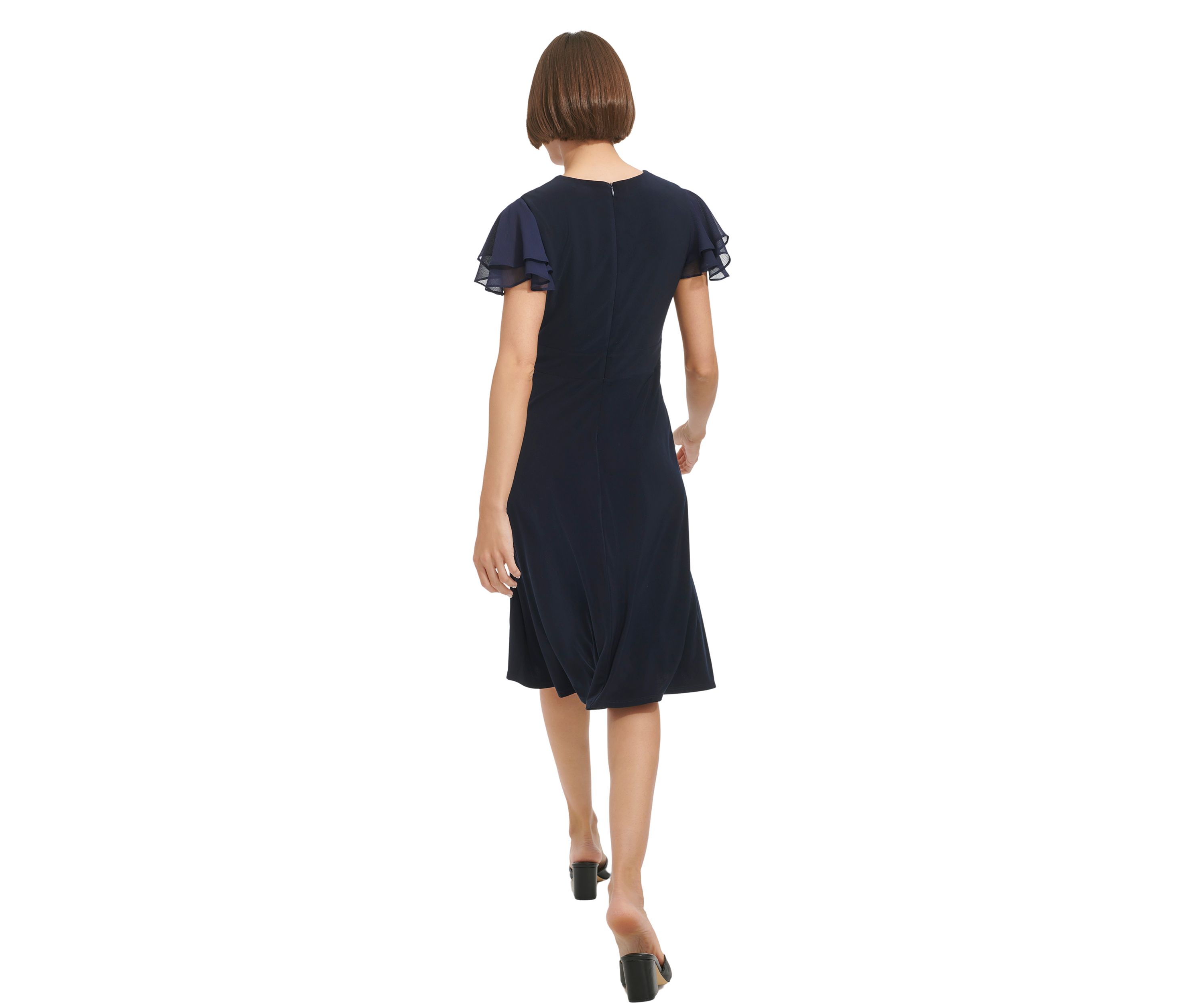 Womens Flutter Sleeve Jersey A-Line Dress