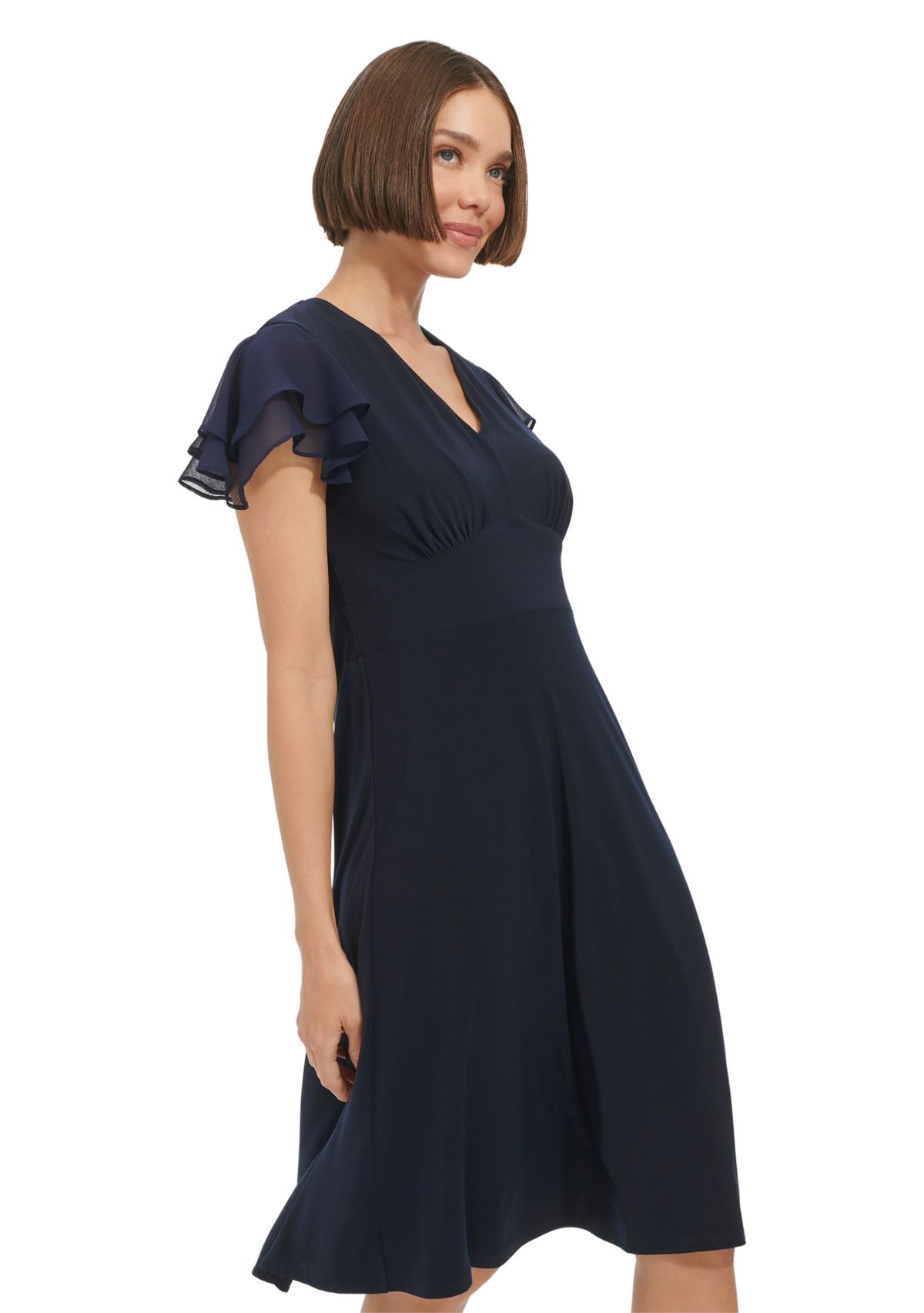 Womens Flutter Sleeve Jersey A-Line Dress